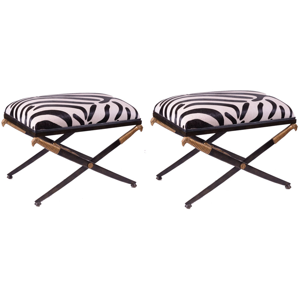 Pair Of Maitland Smith Zebra Accent Benches Ebth