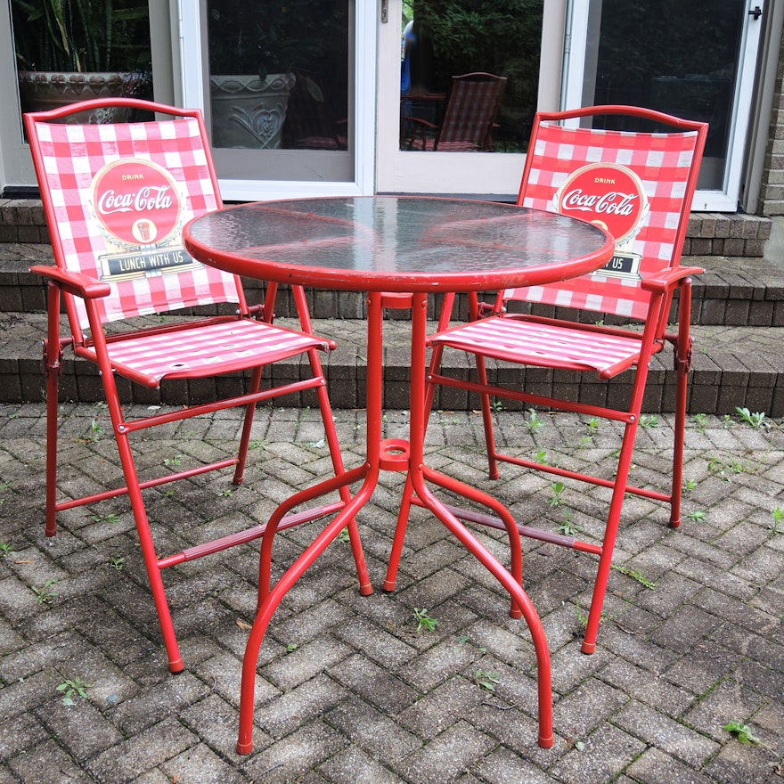 Red Coca Cola Patio Bistro Table And Chairs Set Ebth