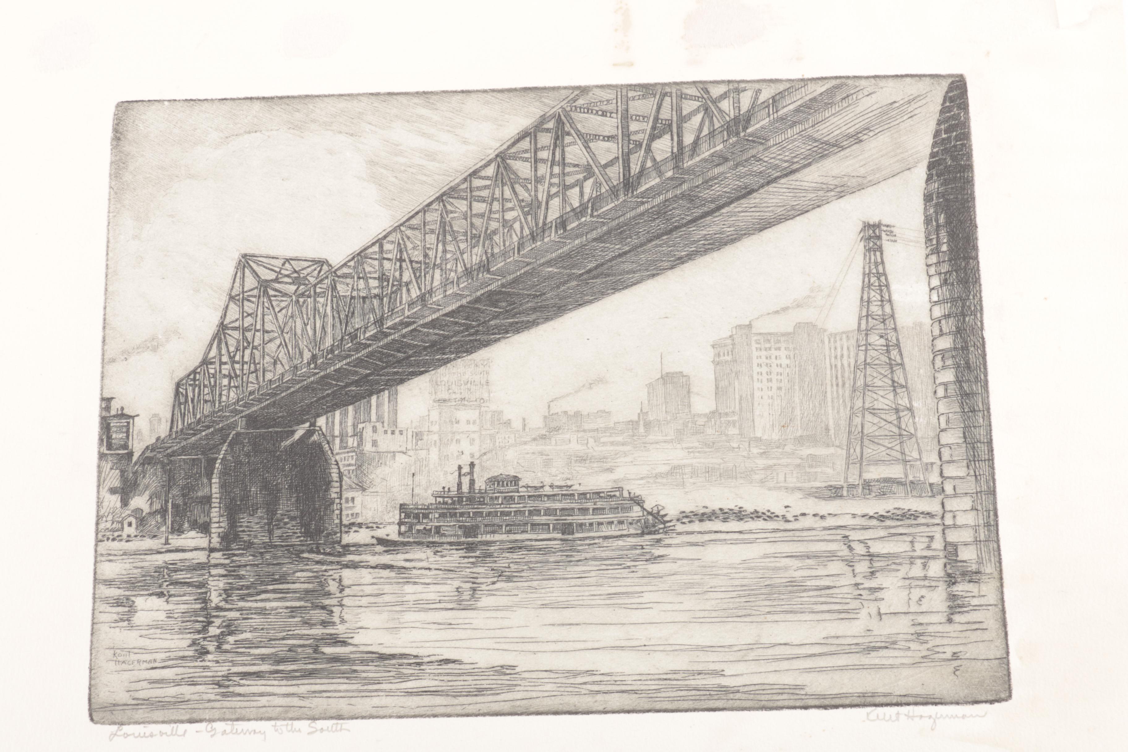 Kent Hagerman Etching "Louisville Gateway to the South" EBTH