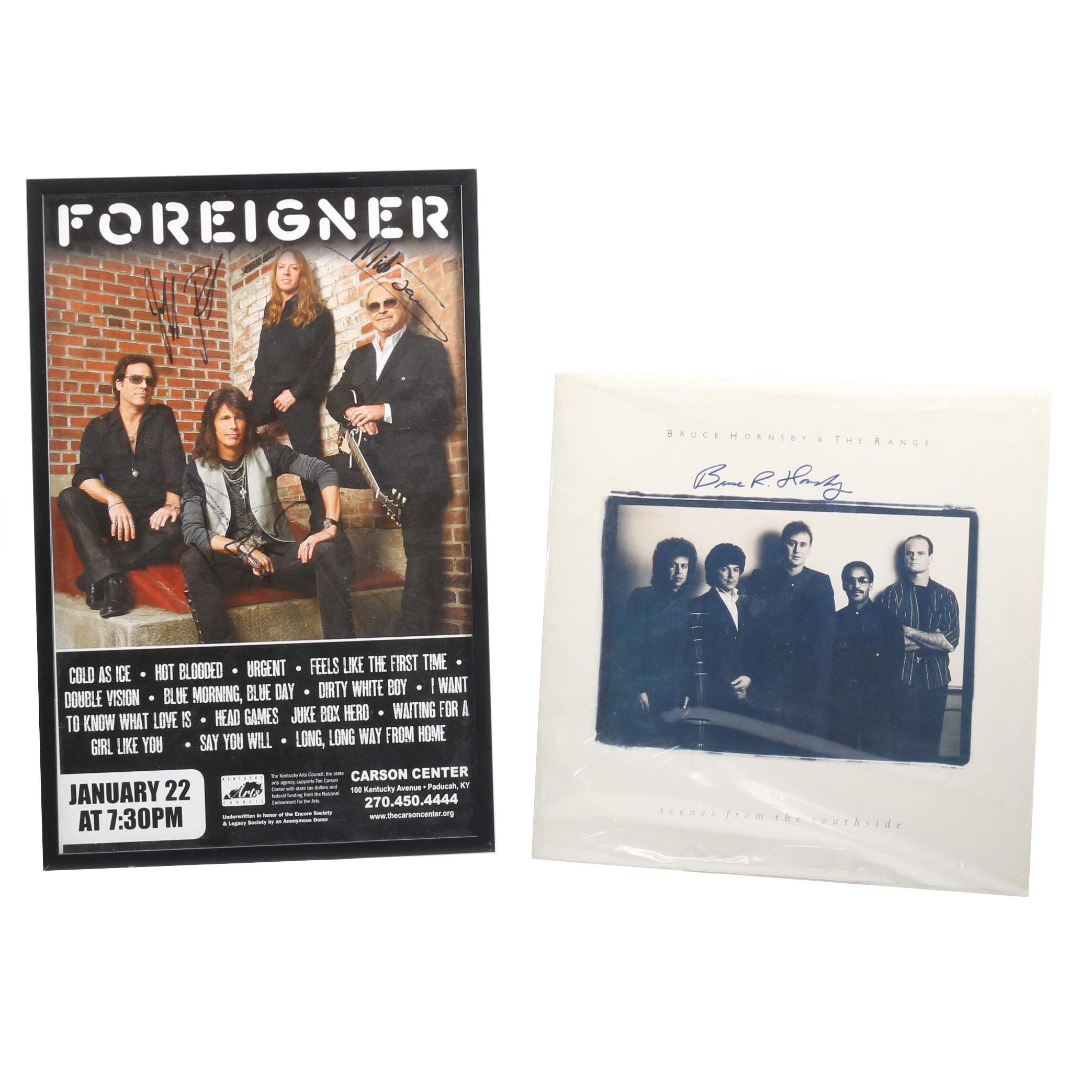 Signed Foreigner Poster and Bruce Hornsby Record EBTH