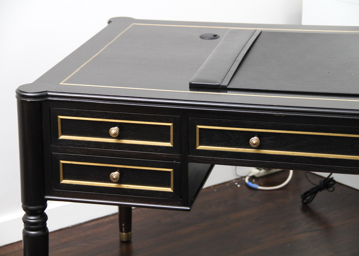 Substantial CustomBuilt Black Writing Desk with Brass Inlay EBTH