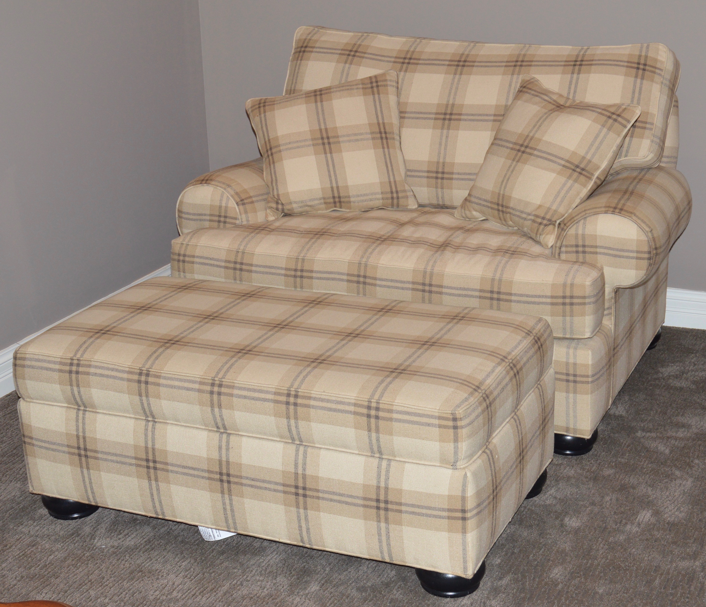 Oversize Plaid Chair and Ottoman by Ethan Allen EBTH
