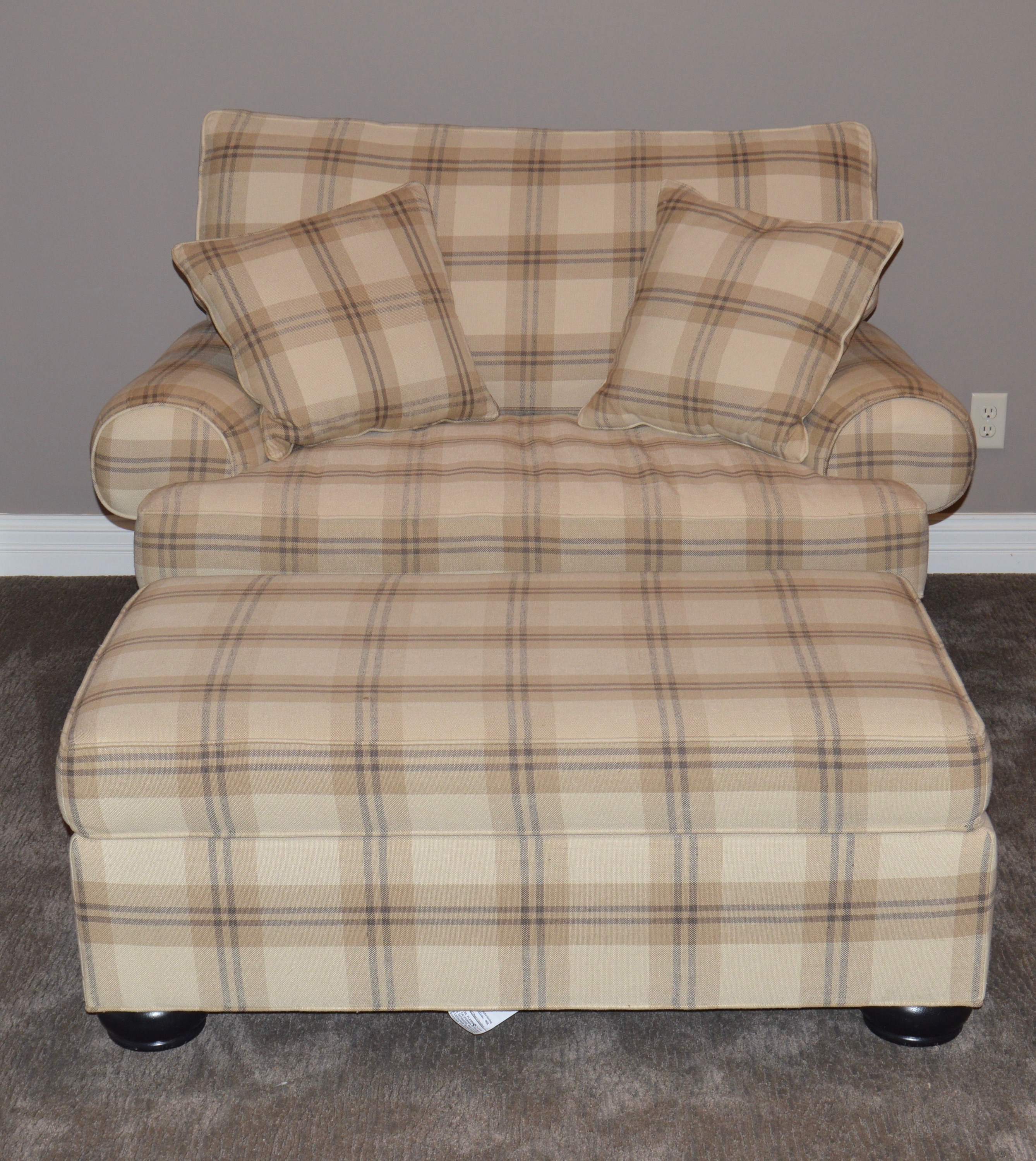 Oversize Plaid Chair and Ottoman by Ethan Allen EBTH