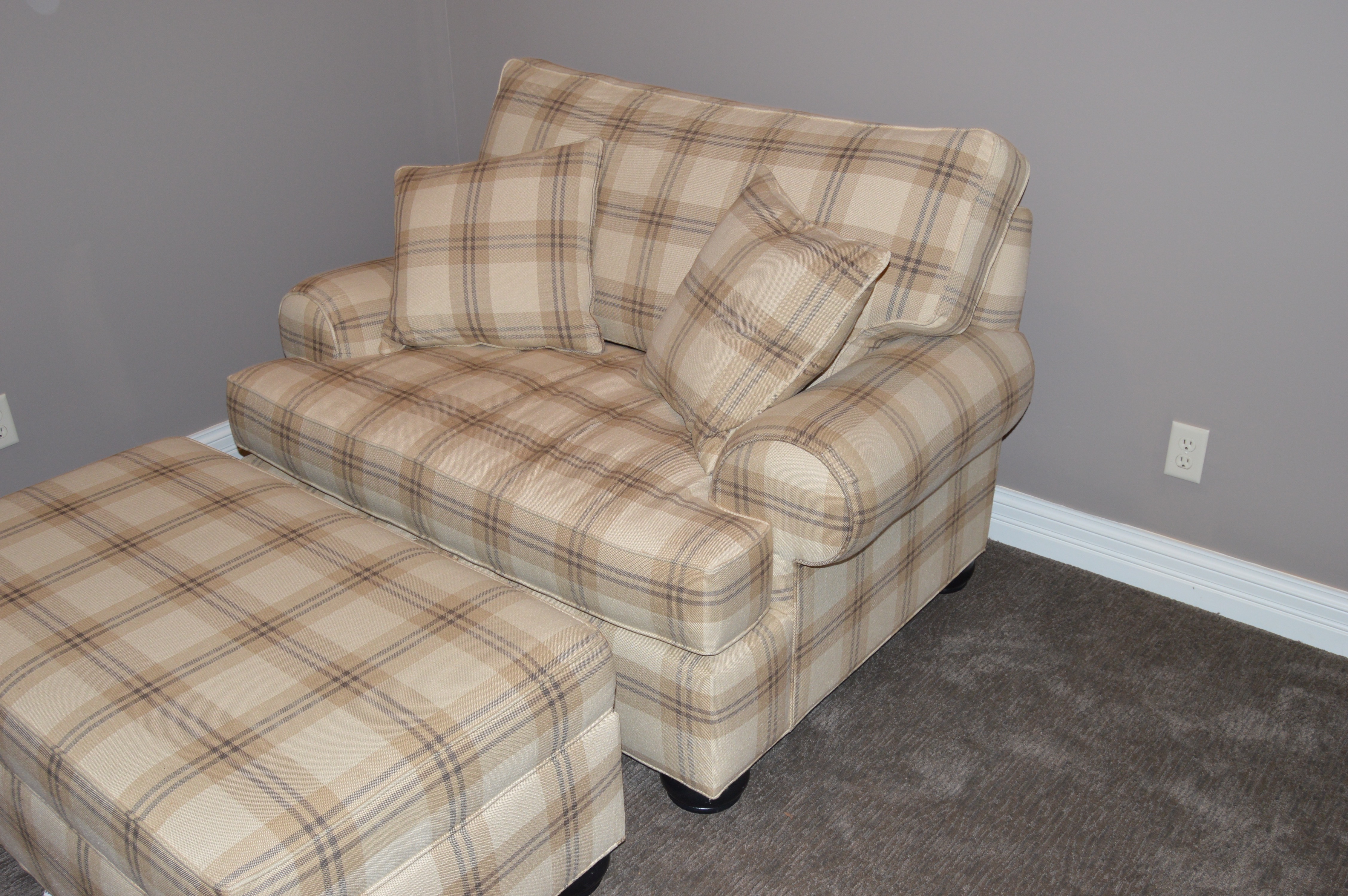 Oversize Plaid Chair and Ottoman by Ethan Allen EBTH
