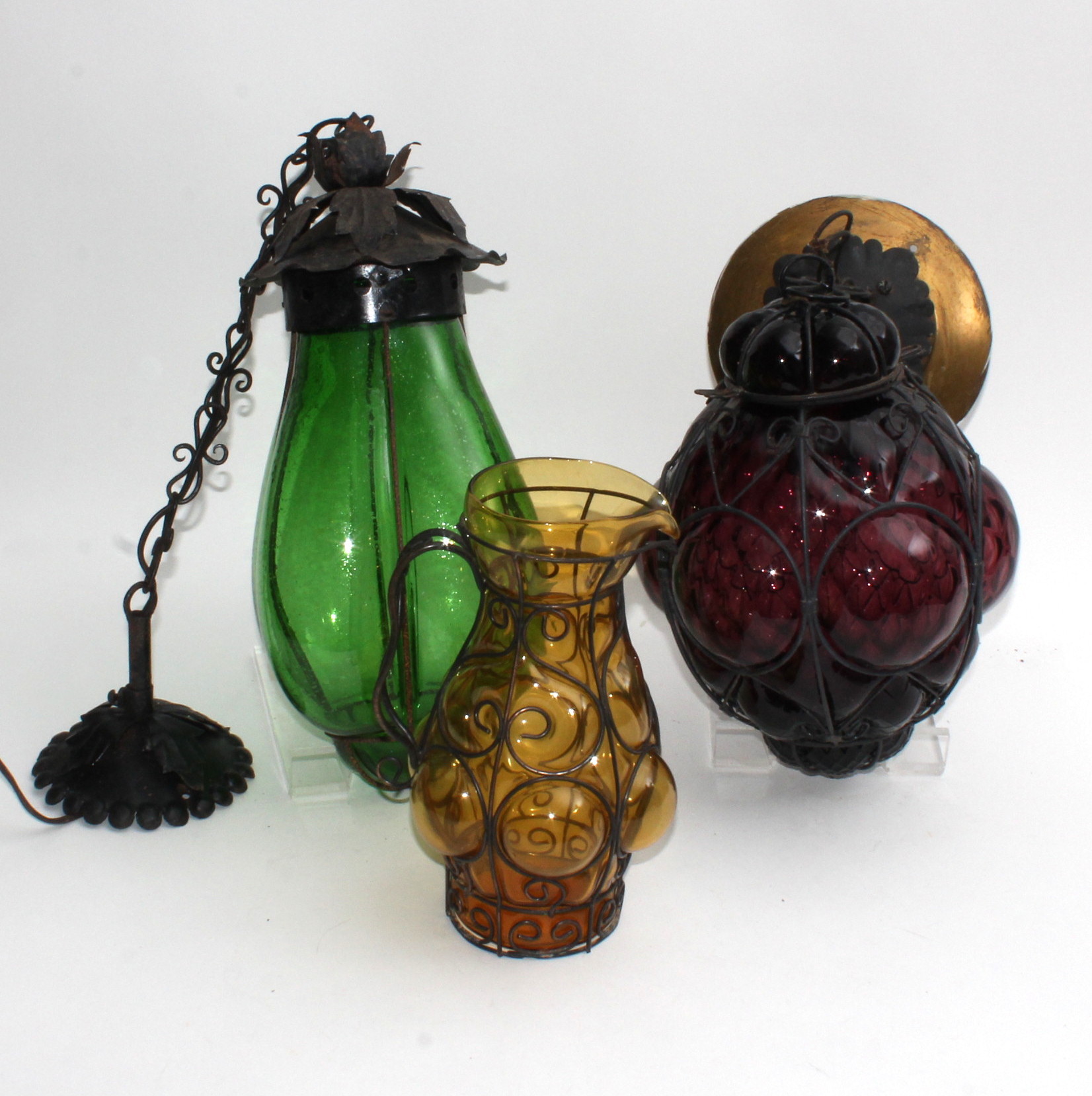 Vintage HandBlown Glass Hanging Lamps and Pitcher EBTH