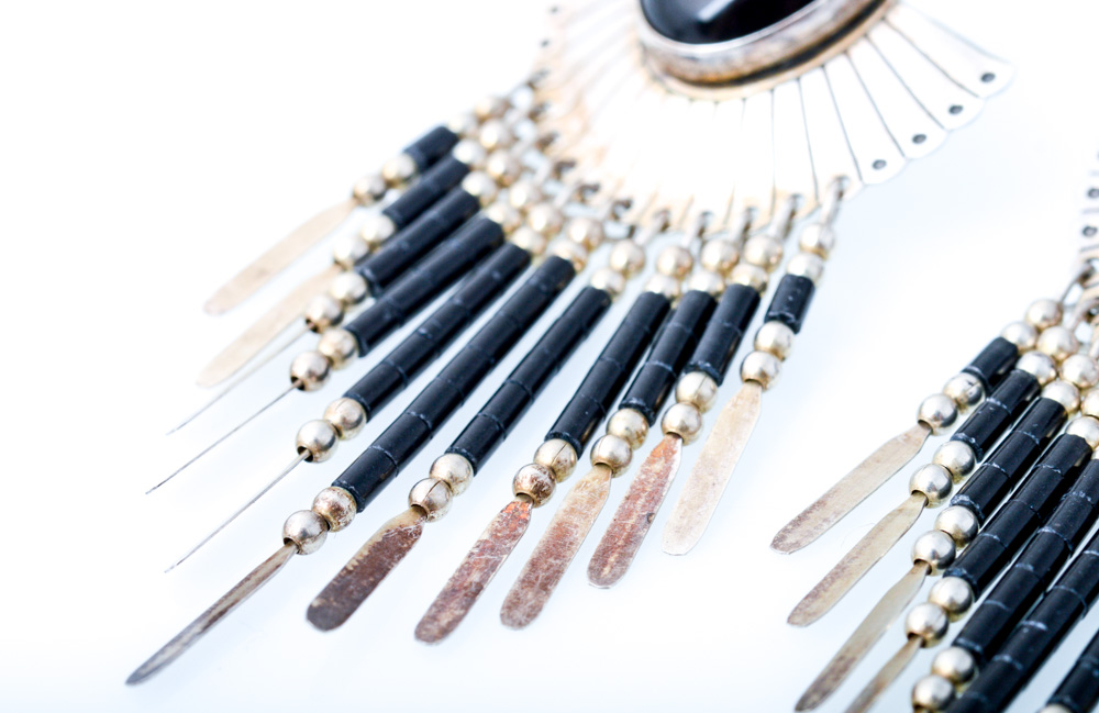 Sterling Silver Natural Onyx Chandelier Earrings and Ring EBTH