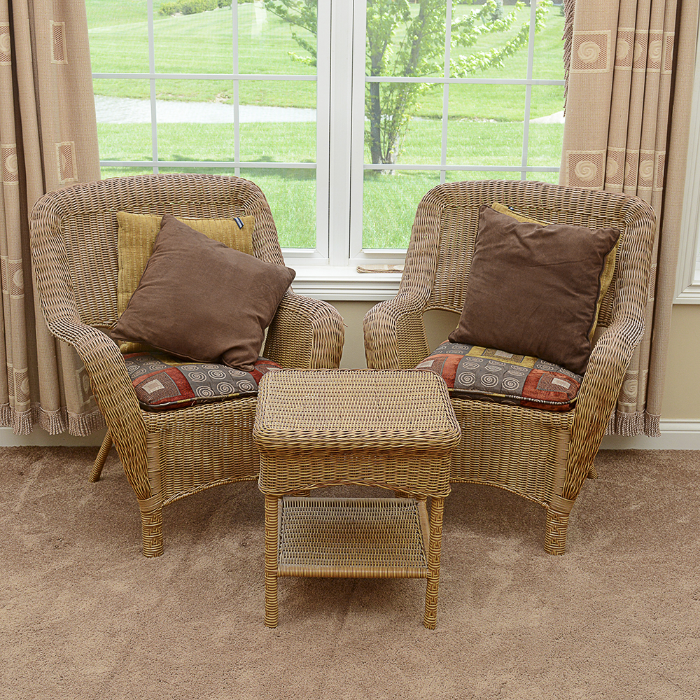 Hampton Bay Wicker Chairs and Side Table | EBTH