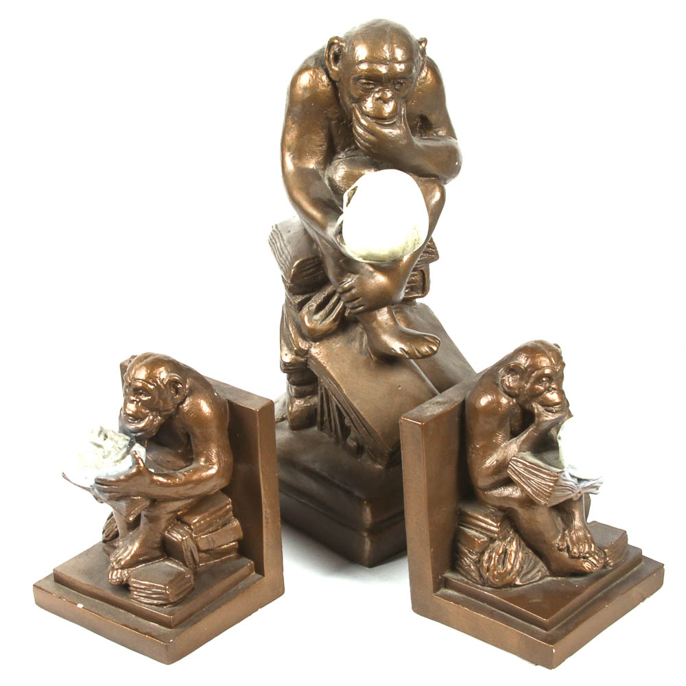 Darwin Monkey Statue Bookends and Statue EBTH