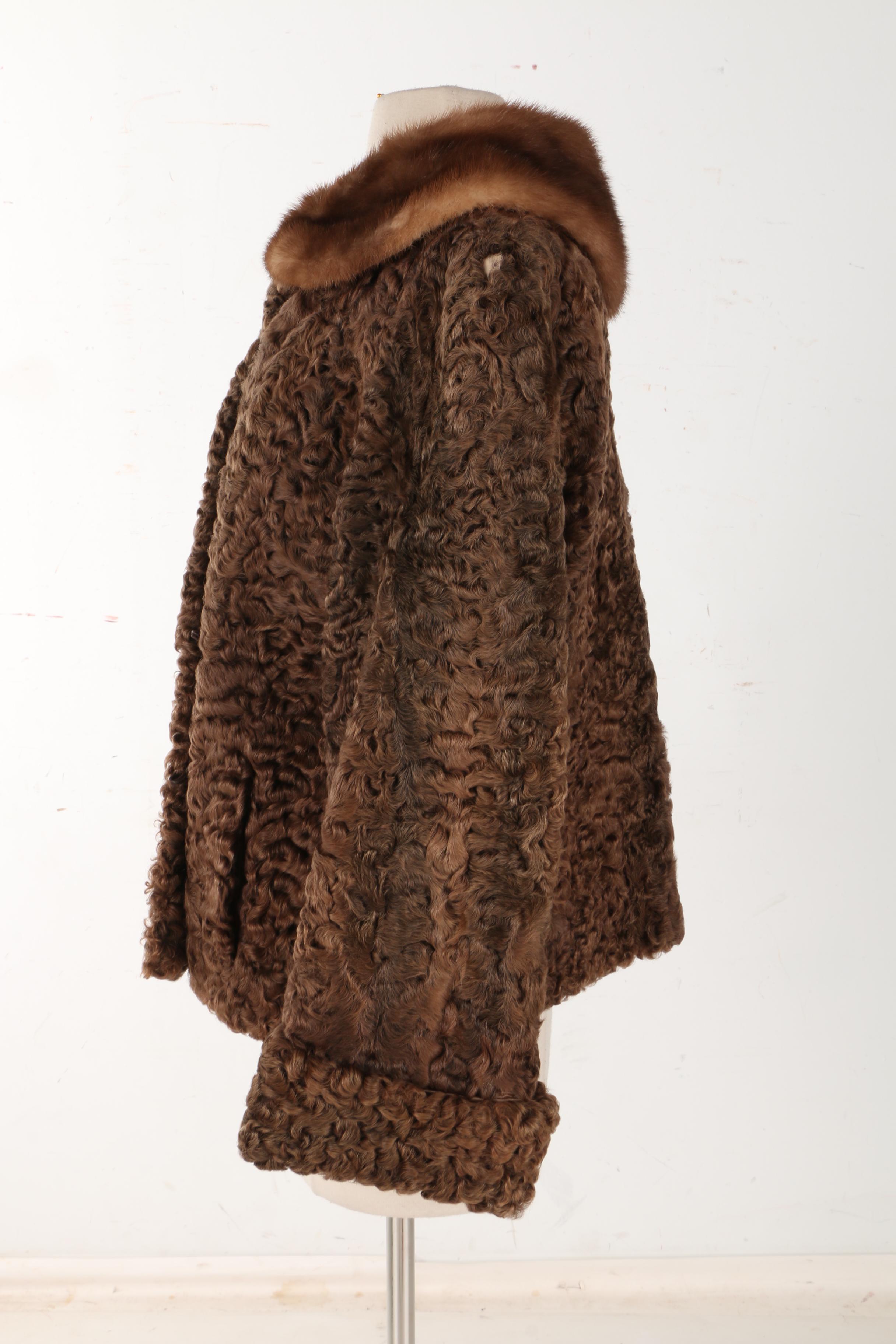 Curly Lamb Fur Coat With Mink Collar EBTH
