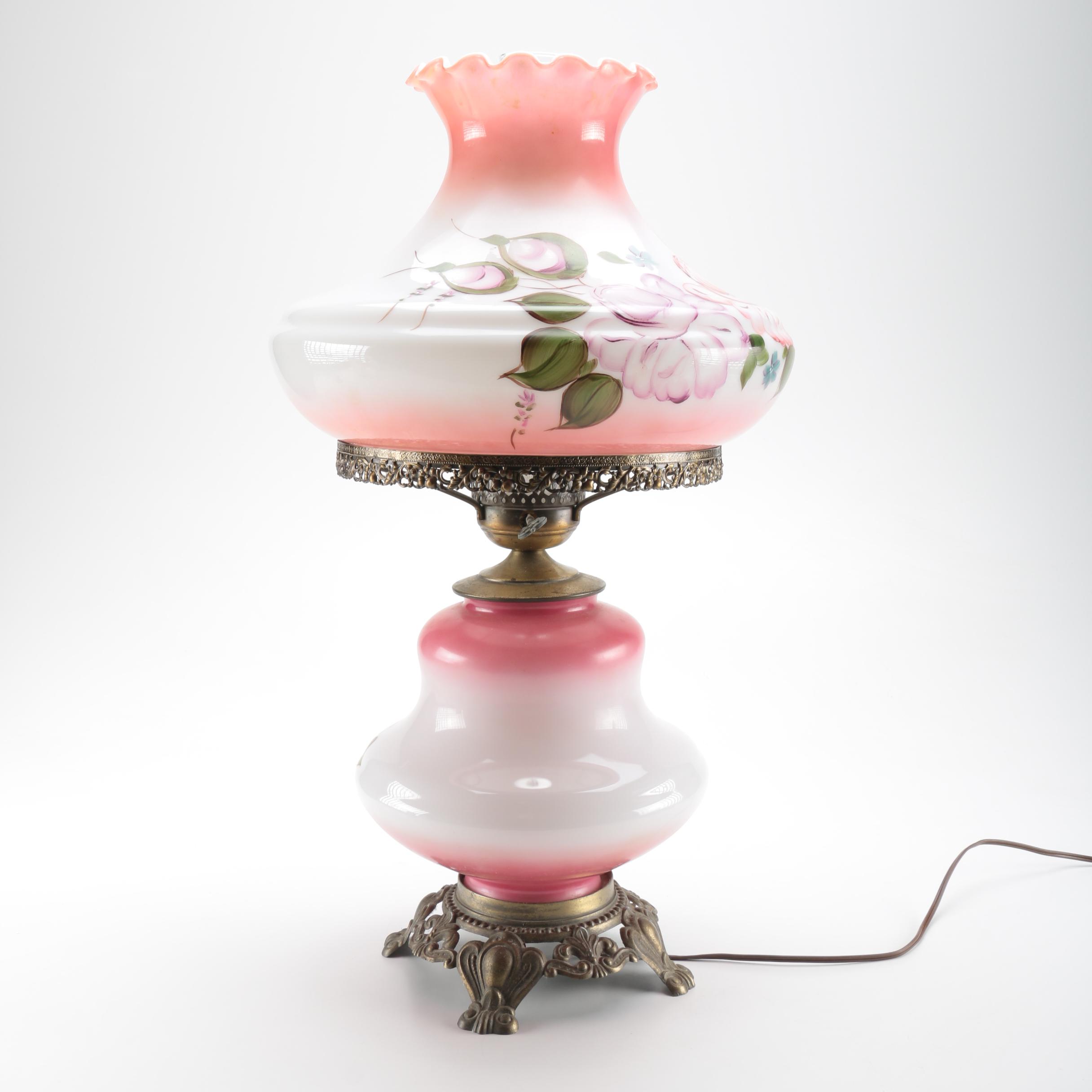 Vintage Pink Floral Glass Lamp EBTH