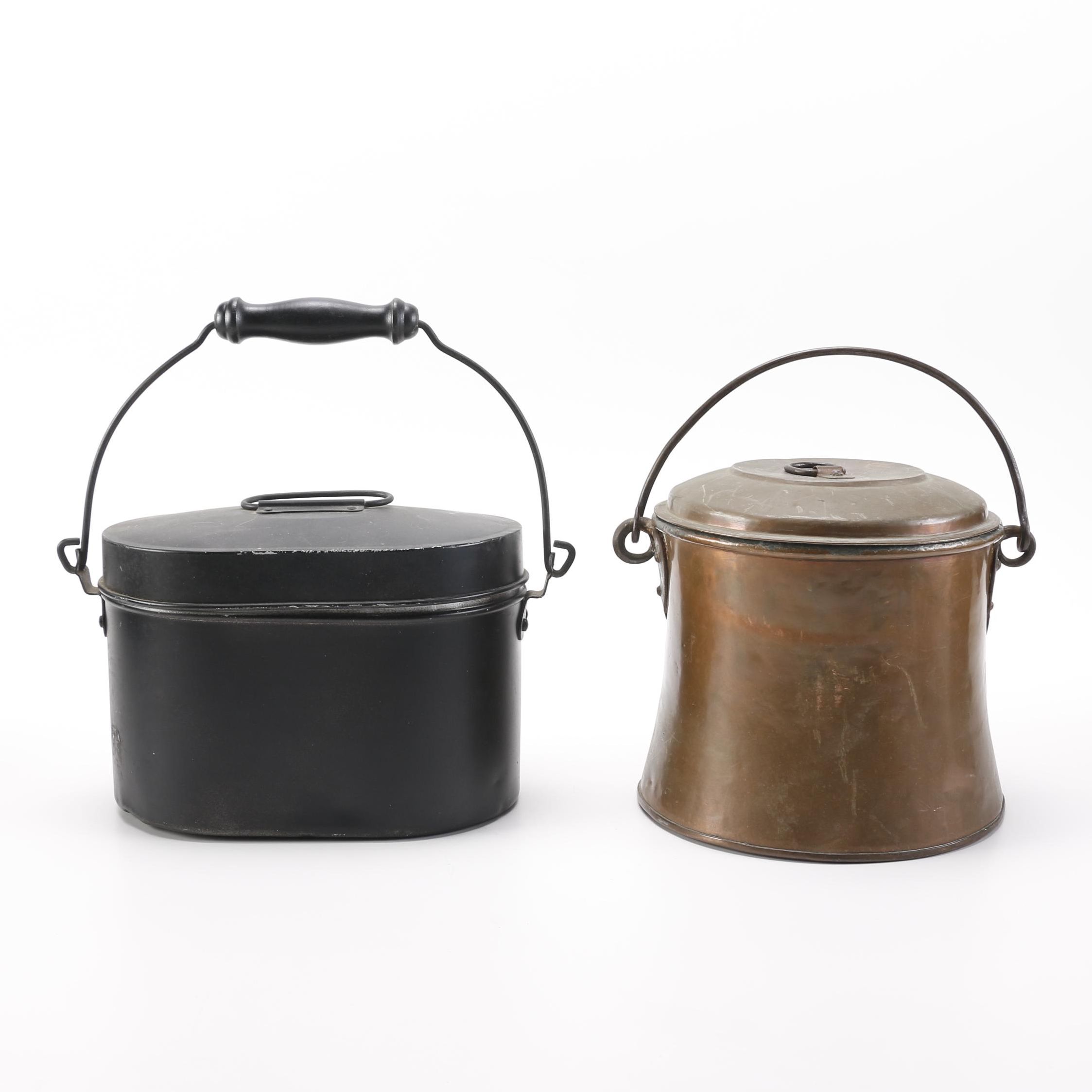 Vintage Coal Miners Lunch Pail and Swedish Copper Bucket EBTH