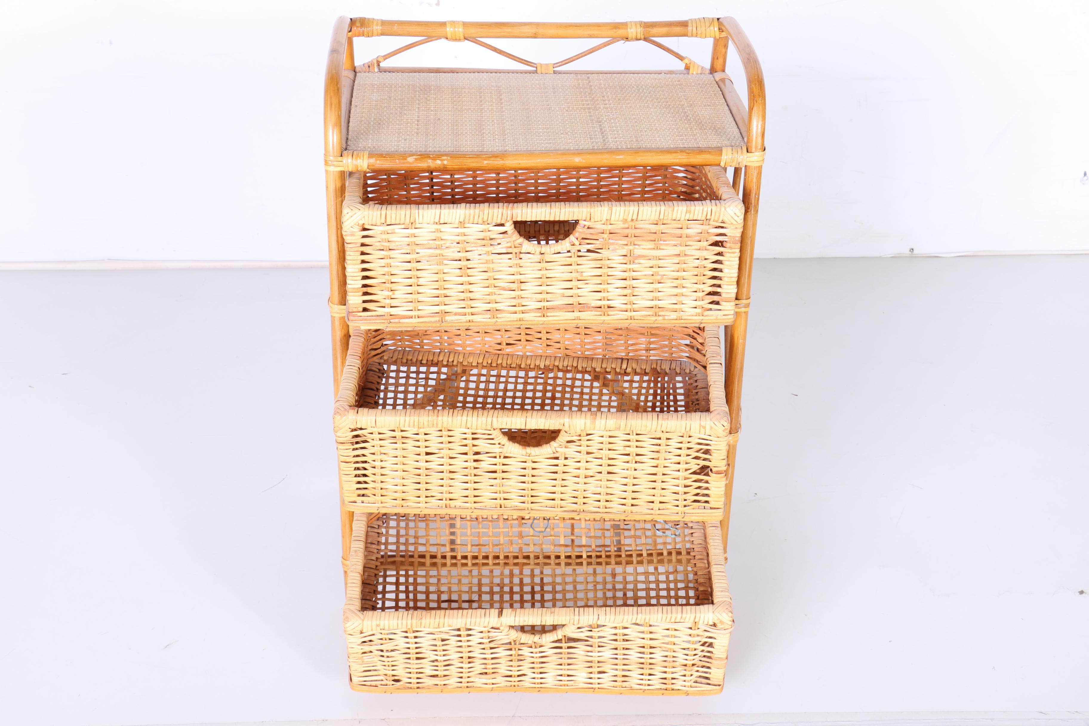 FauxBamboo Shelving Unit With Wicker Baskets EBTH