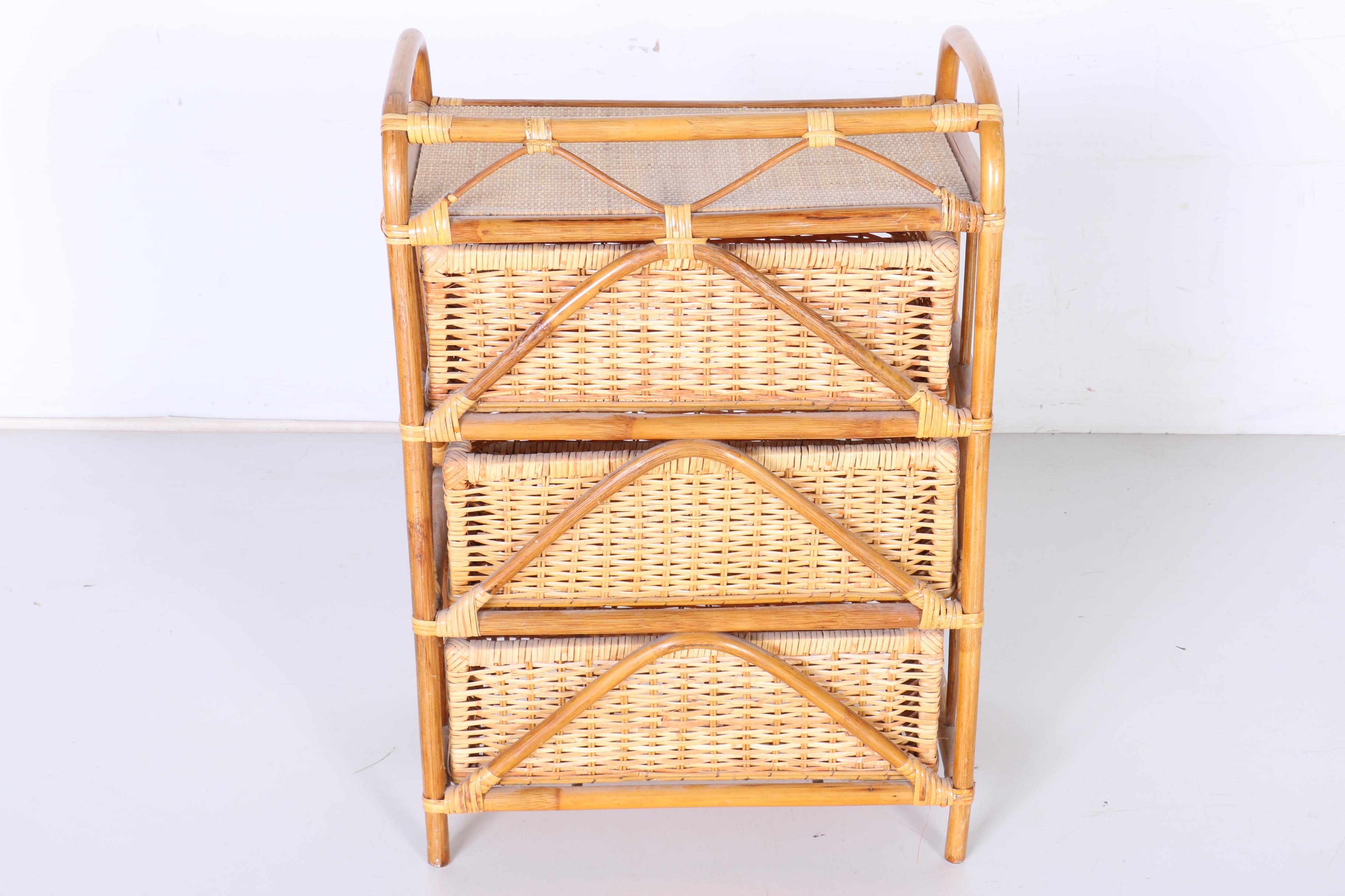 FauxBamboo Shelving Unit With Wicker Baskets EBTH
