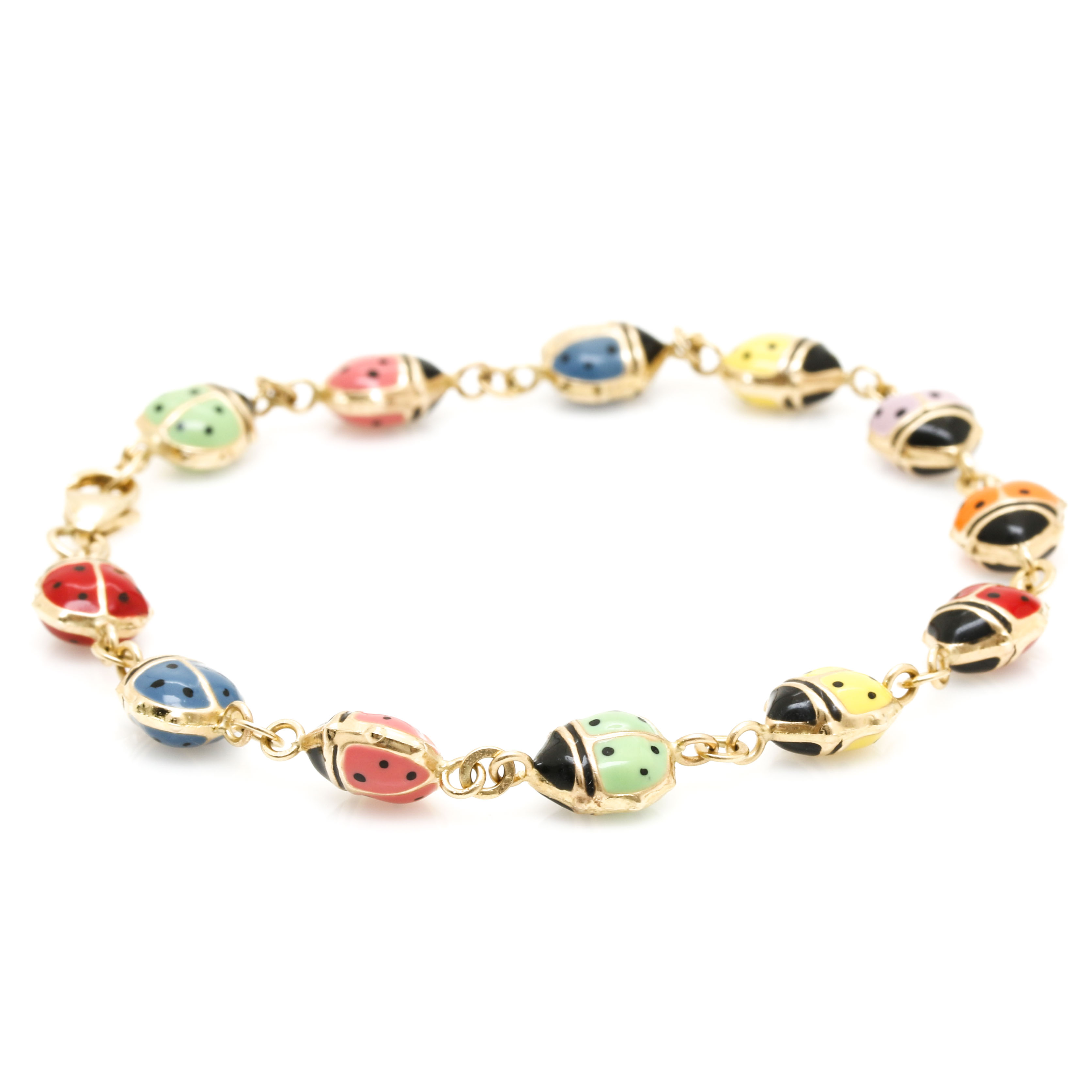 14K Yellow Gold Enamel Ladybug Bracelet EBTH