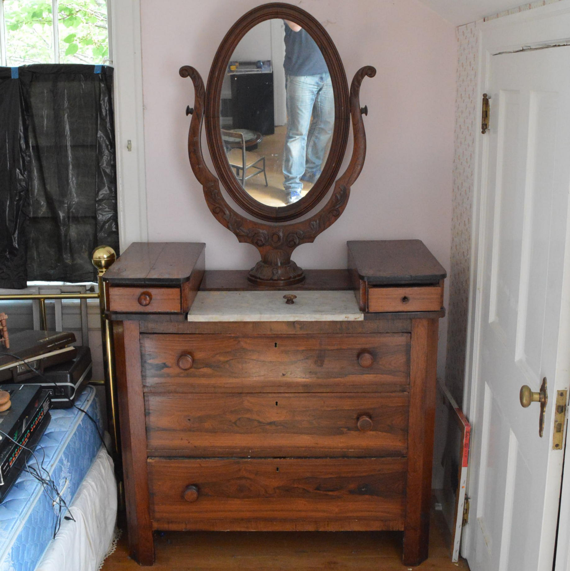 Marble Top Antique Dresser With Rosewood Veneer Ebth