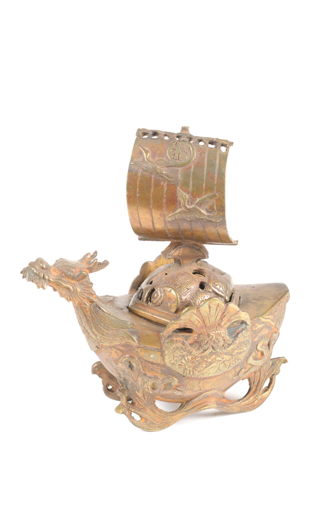 Antique Chinese Brass Dragon Incense Burner EBTH