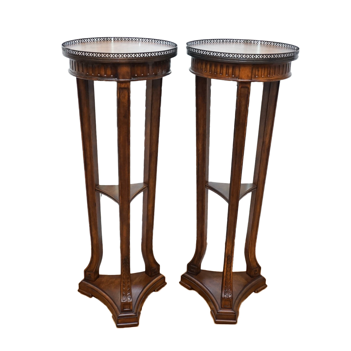 Contemporary Burl Veneer Pedestal Side Tables EBTH