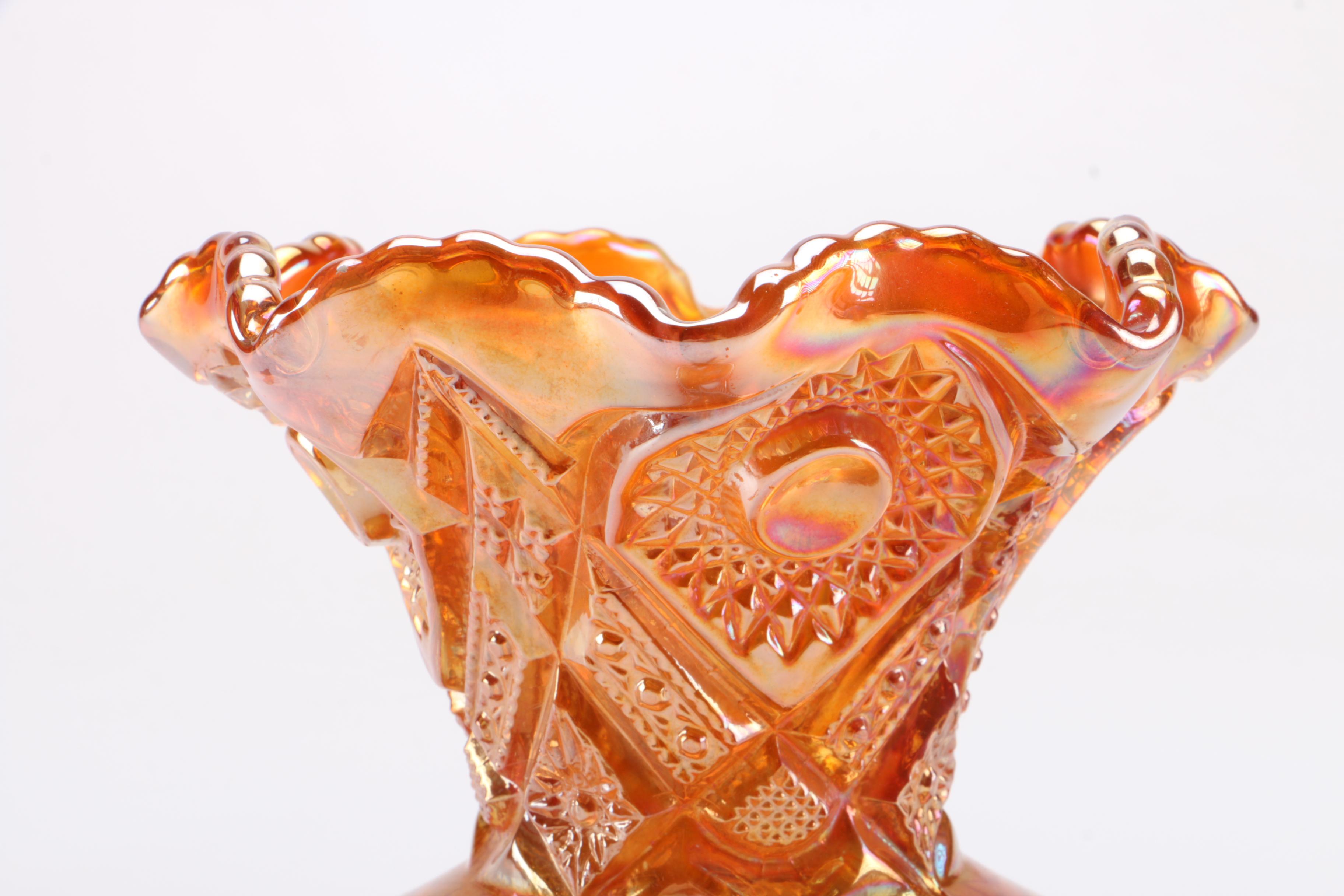 Orange Carnival Glass Vase EBTH