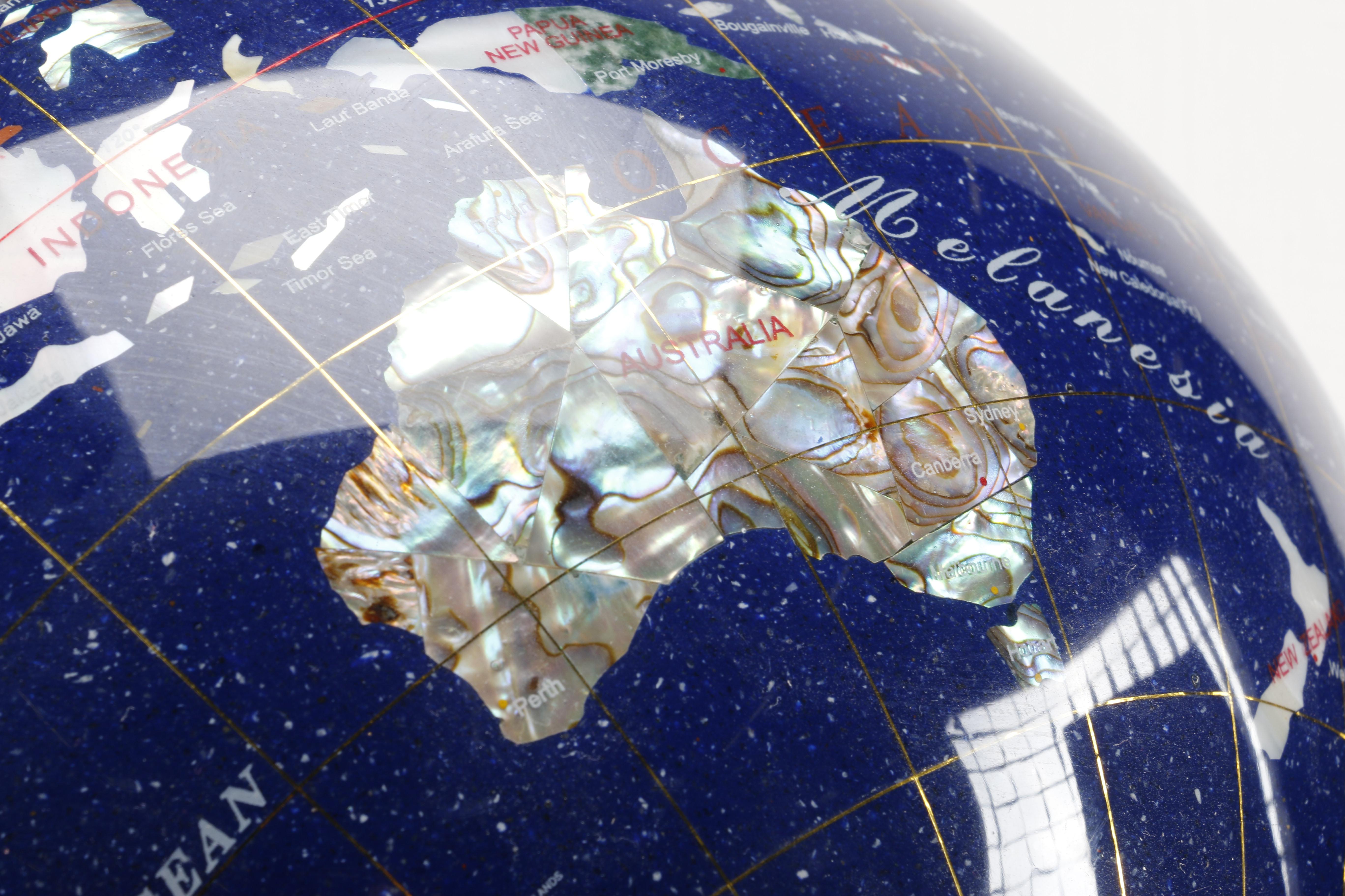 Globe with Stone Inlay on Brass Stand EBTH