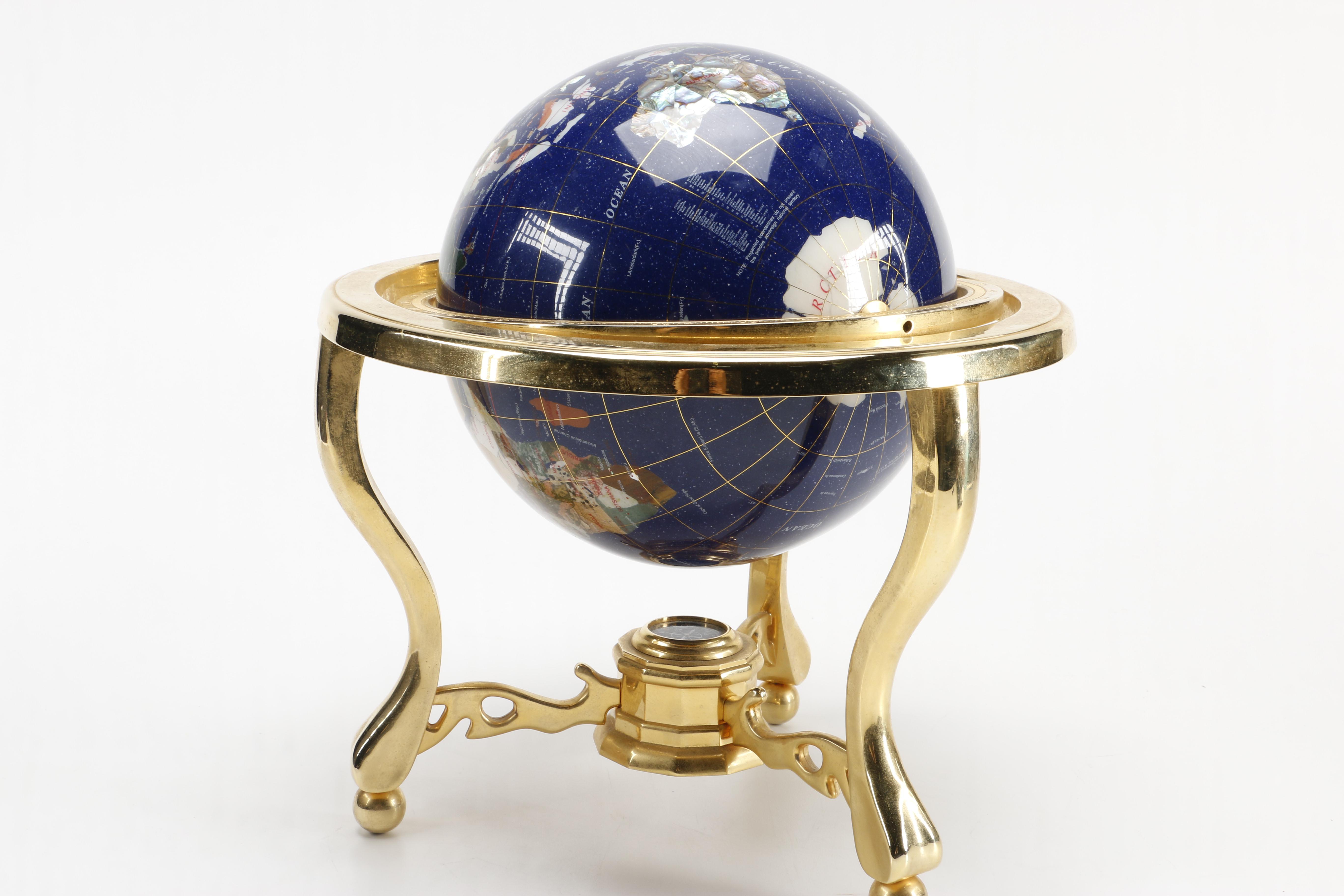 Globe with Stone Inlay on Brass Stand EBTH