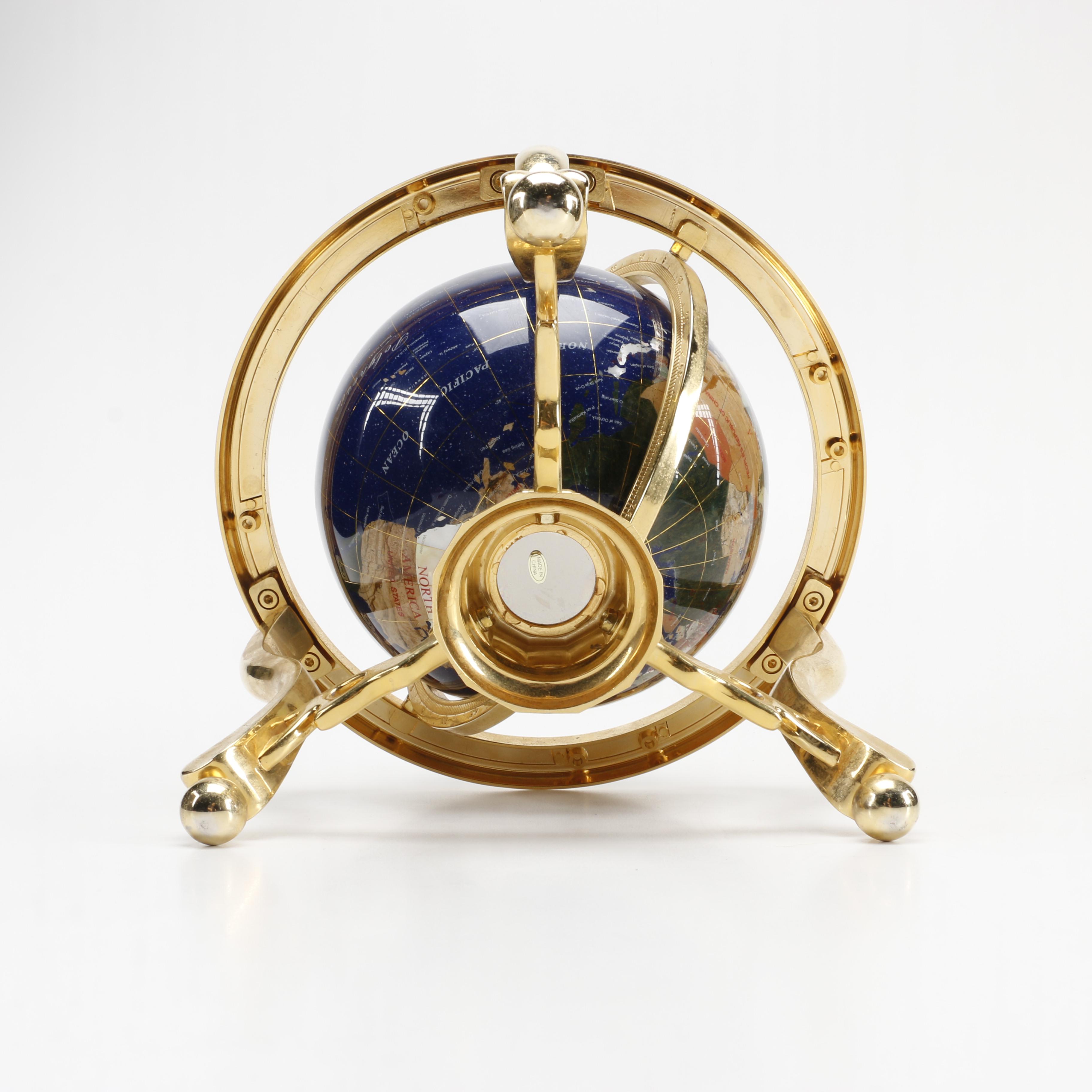 Globe with Stone Inlay on Brass Stand EBTH