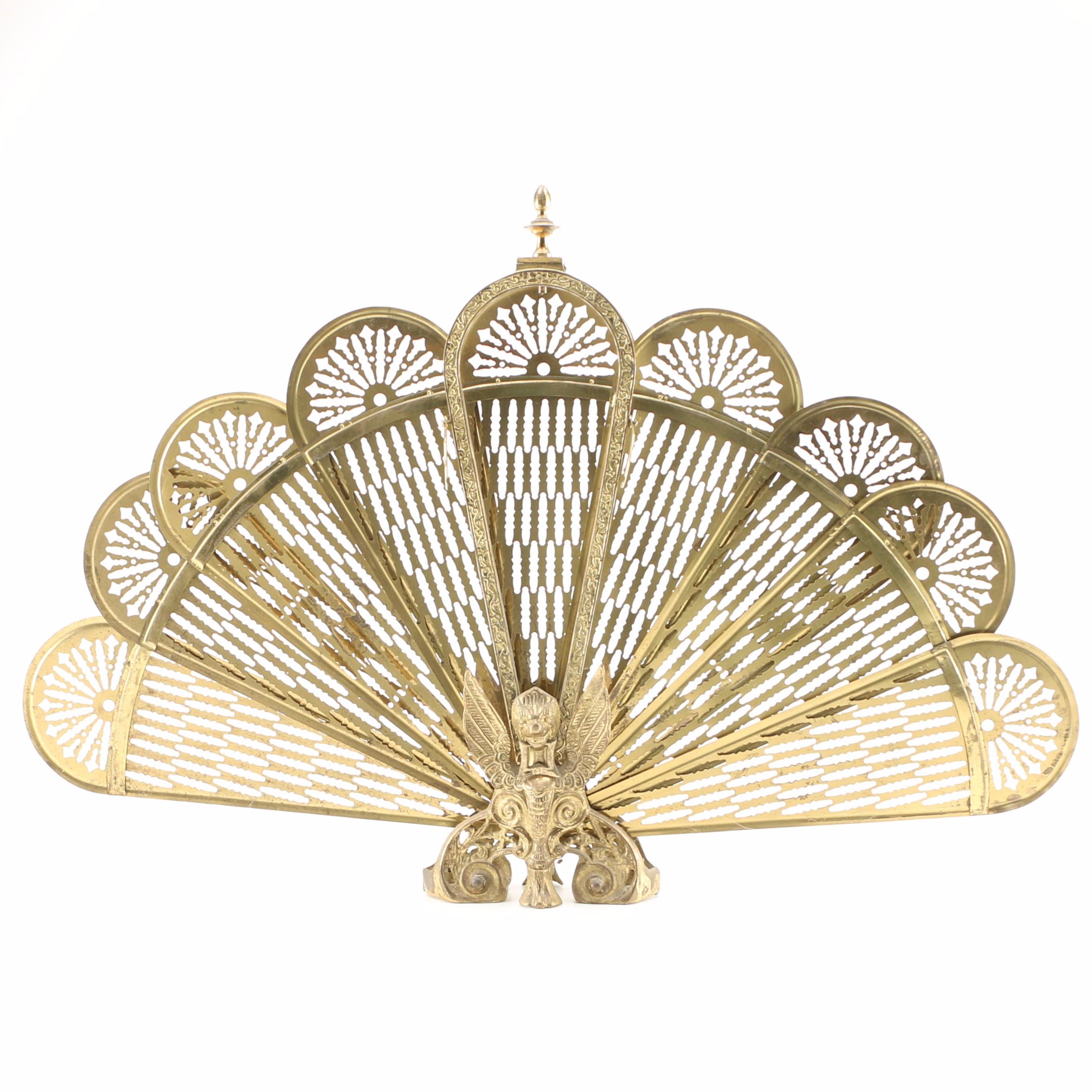 Vintage Brass Peacock Fan Fireplace Screen Ebth