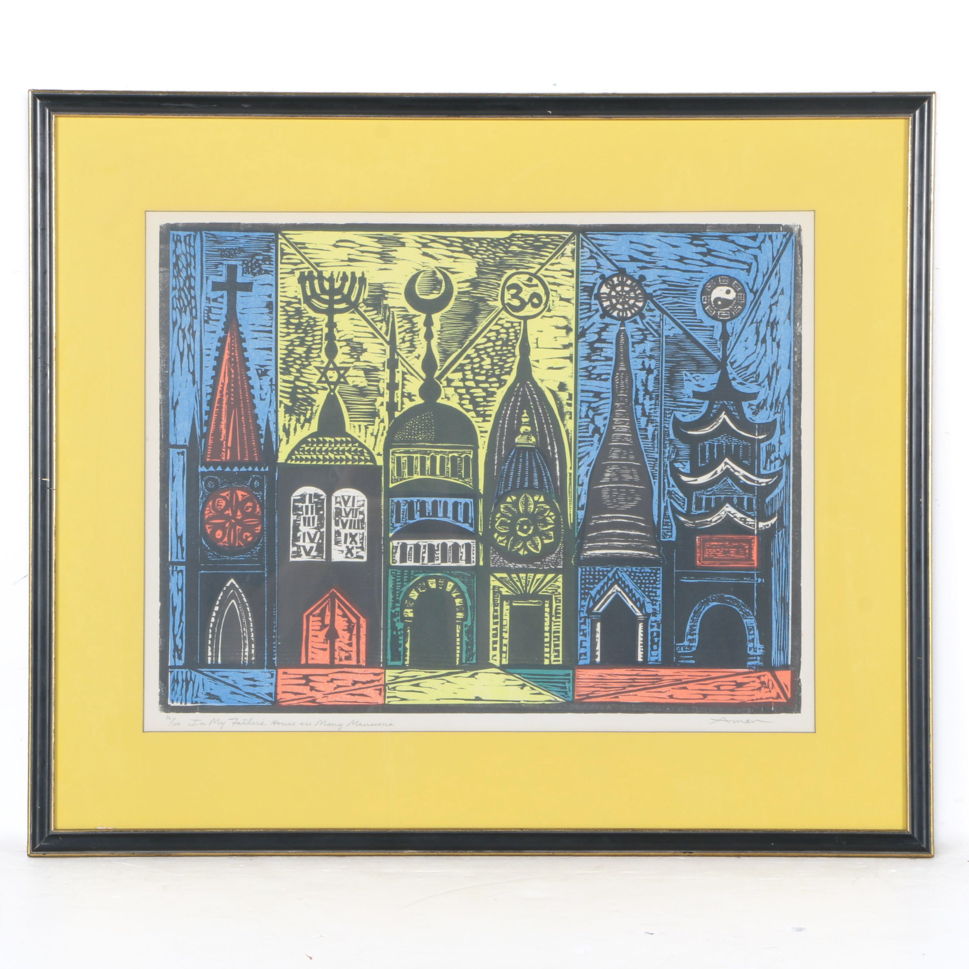 Irving Amen Color Woodblock In My Father S House Are Many