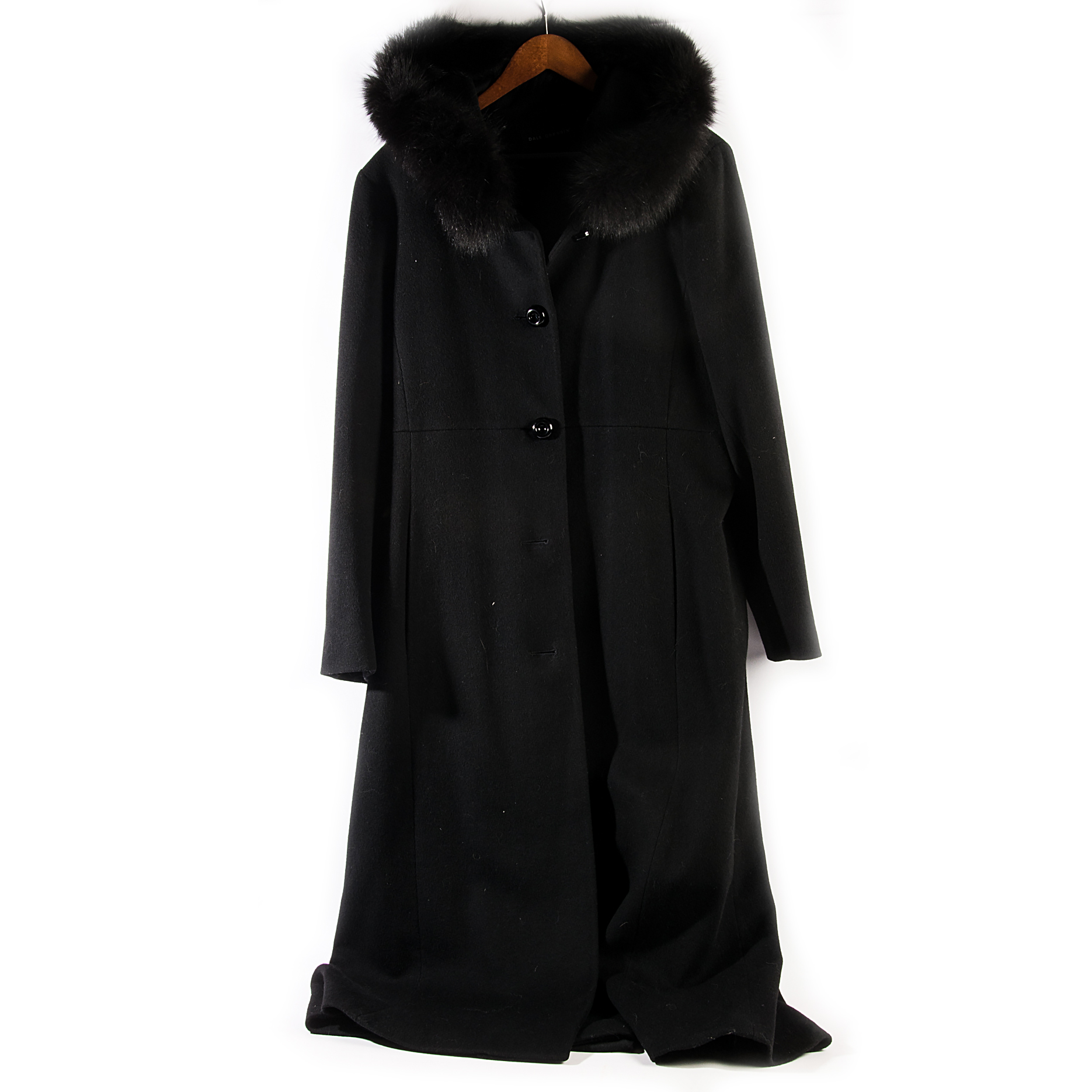 Dale Dressin Floor Length Wool Coat With Dyed Blue Fox Fur Hood Ebth