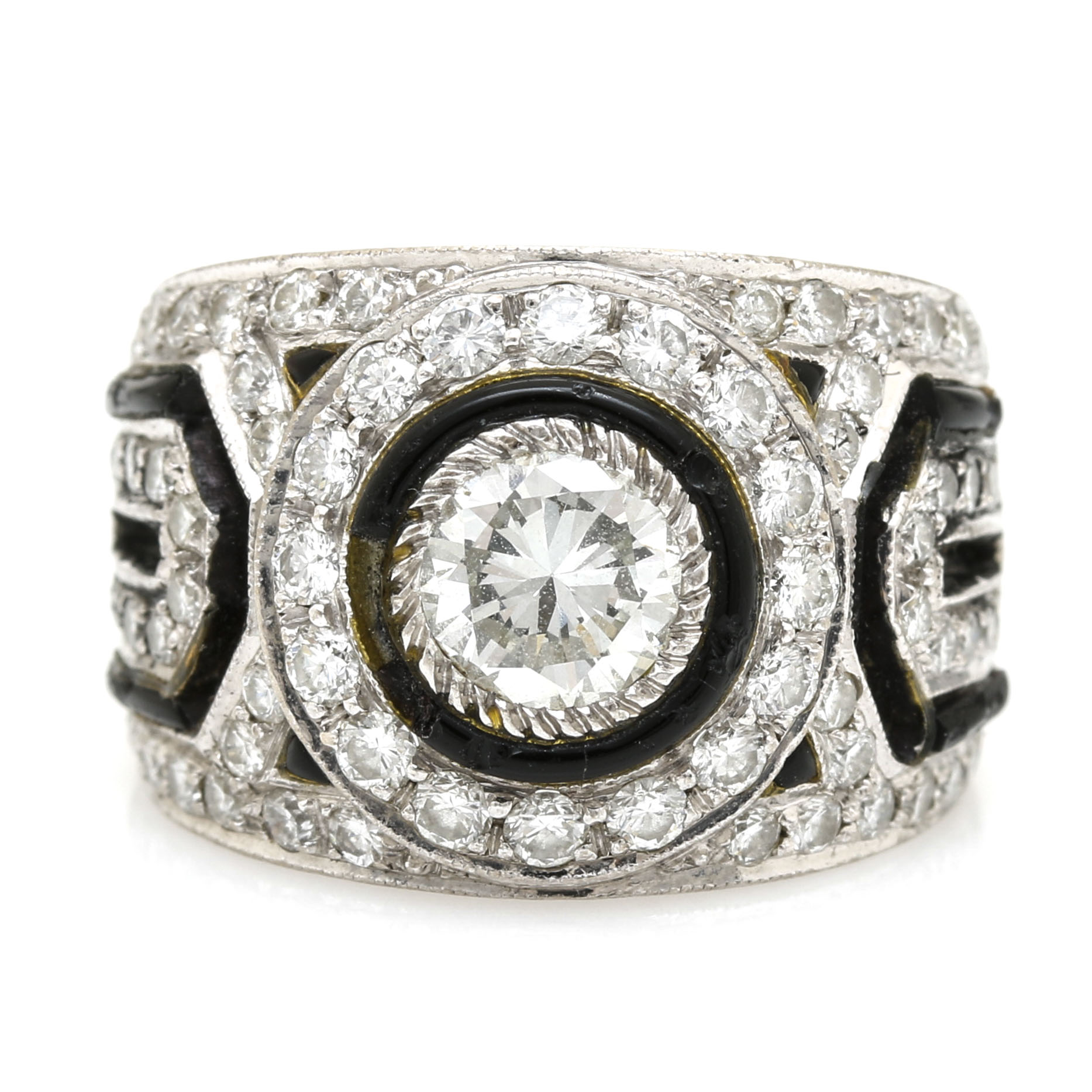 2.70 Ctw Art Deco Style Diamond, Ruby, Sapphire & Emerald 18K White Gold Ring