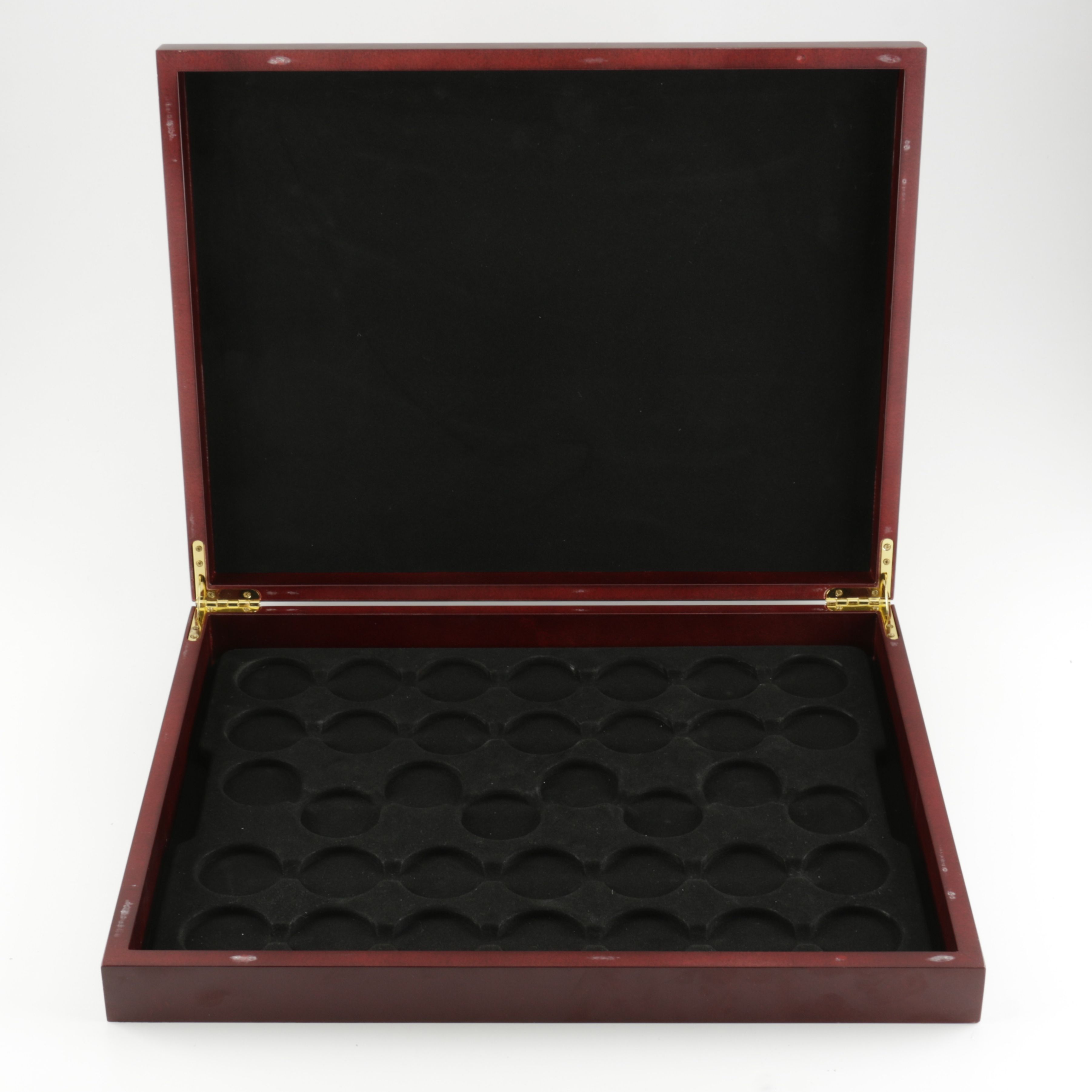 Two Wooden Coin Display Cases and Five Small Coin Boxes EBTH