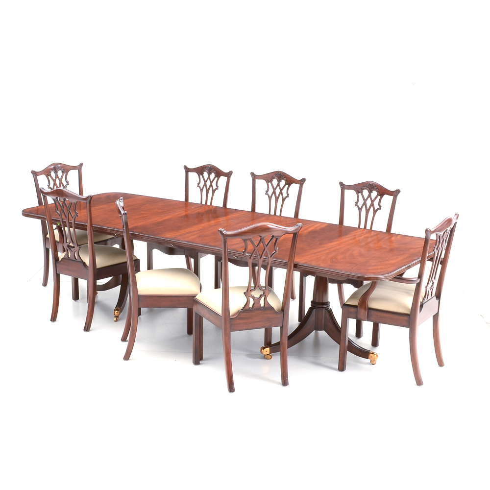 Eight Maitland Smith Chippendale Style Chairs With Table