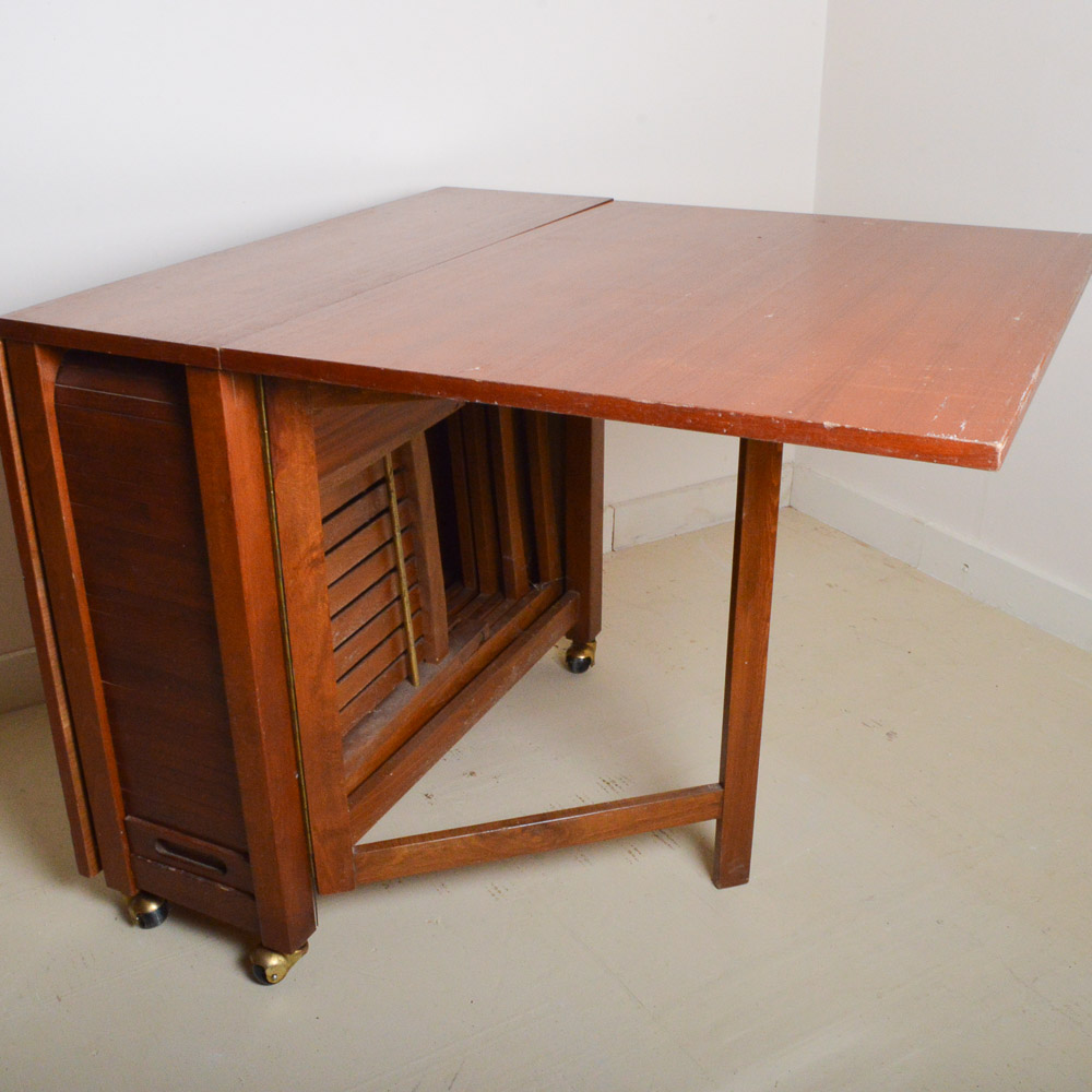 Vintage Teak Drop Leaf Table With Folding Chairs EBTH