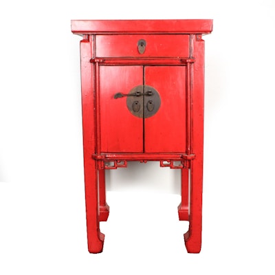 Chinese-Style Red Lacquered End Table