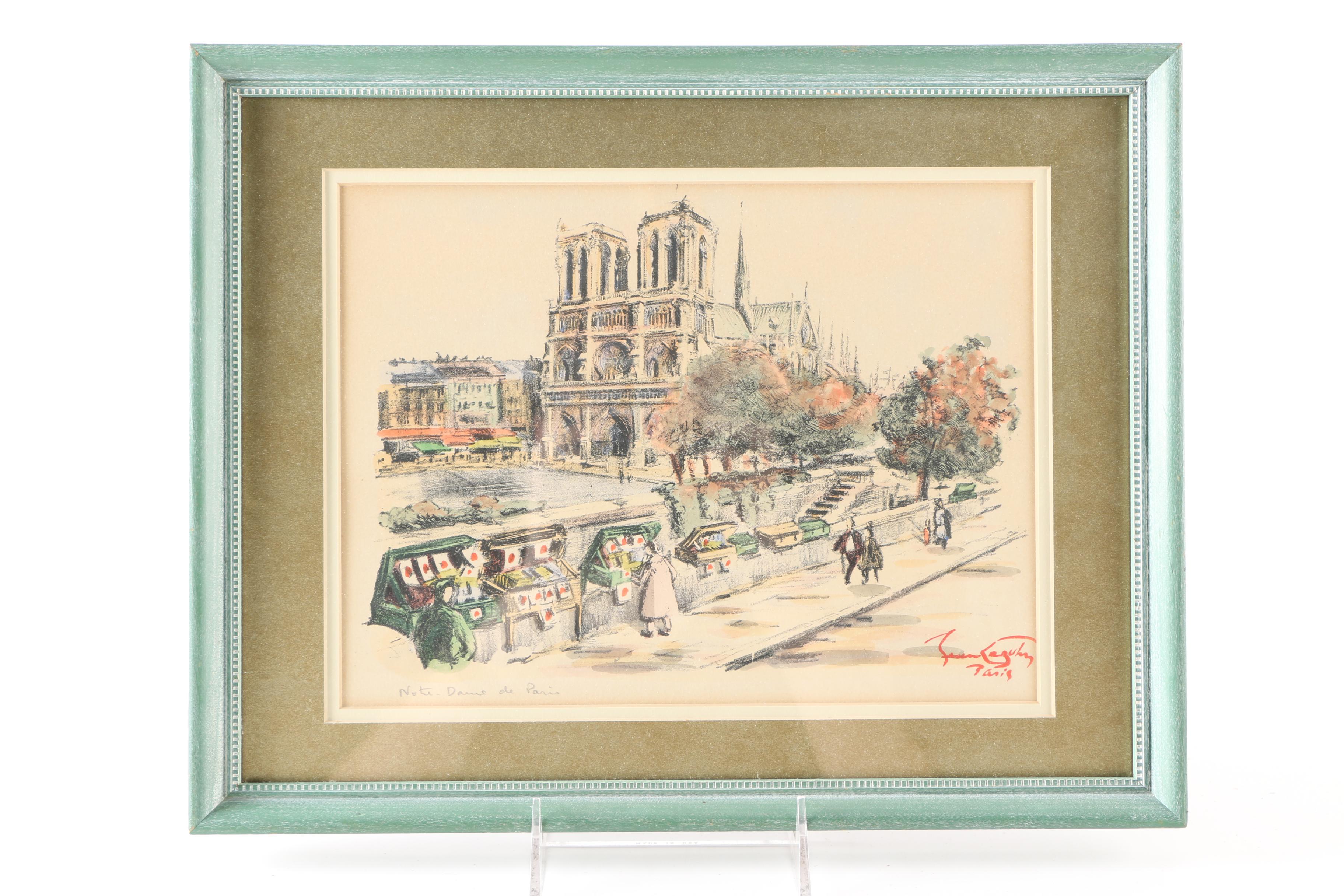 Collection of HandColored Lithographs of Paris Street Scenes EBTH