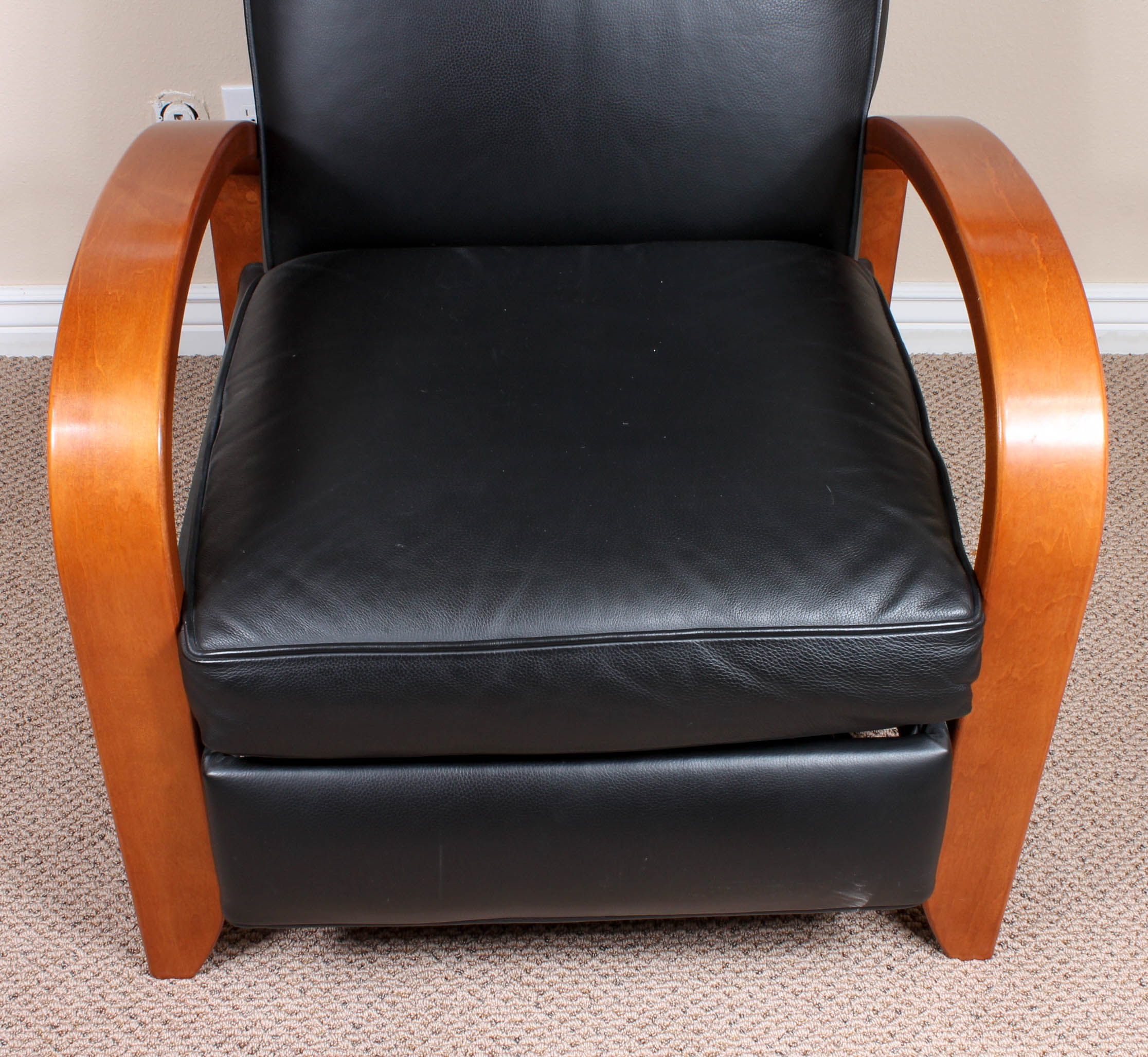 Restoration Hardware Contemporary Wood and Faux Leather Recliner | EBTH