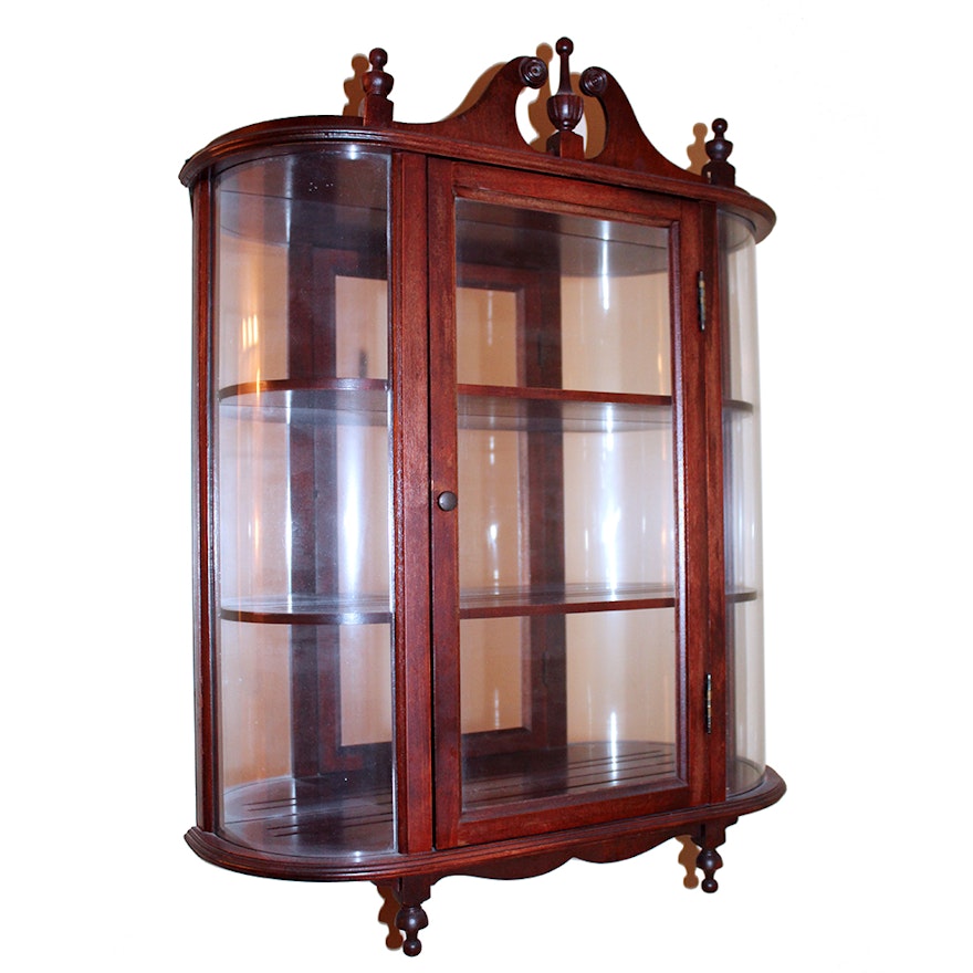 Small Cherry Wood And Glass Wall Curio Cabinet Ebth