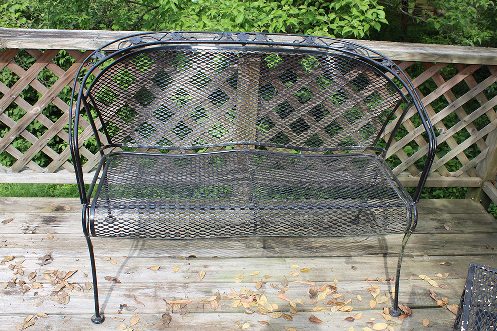 Wrought Iron Patio Loveseat, Side Table, and Nesting Tables EBTH
