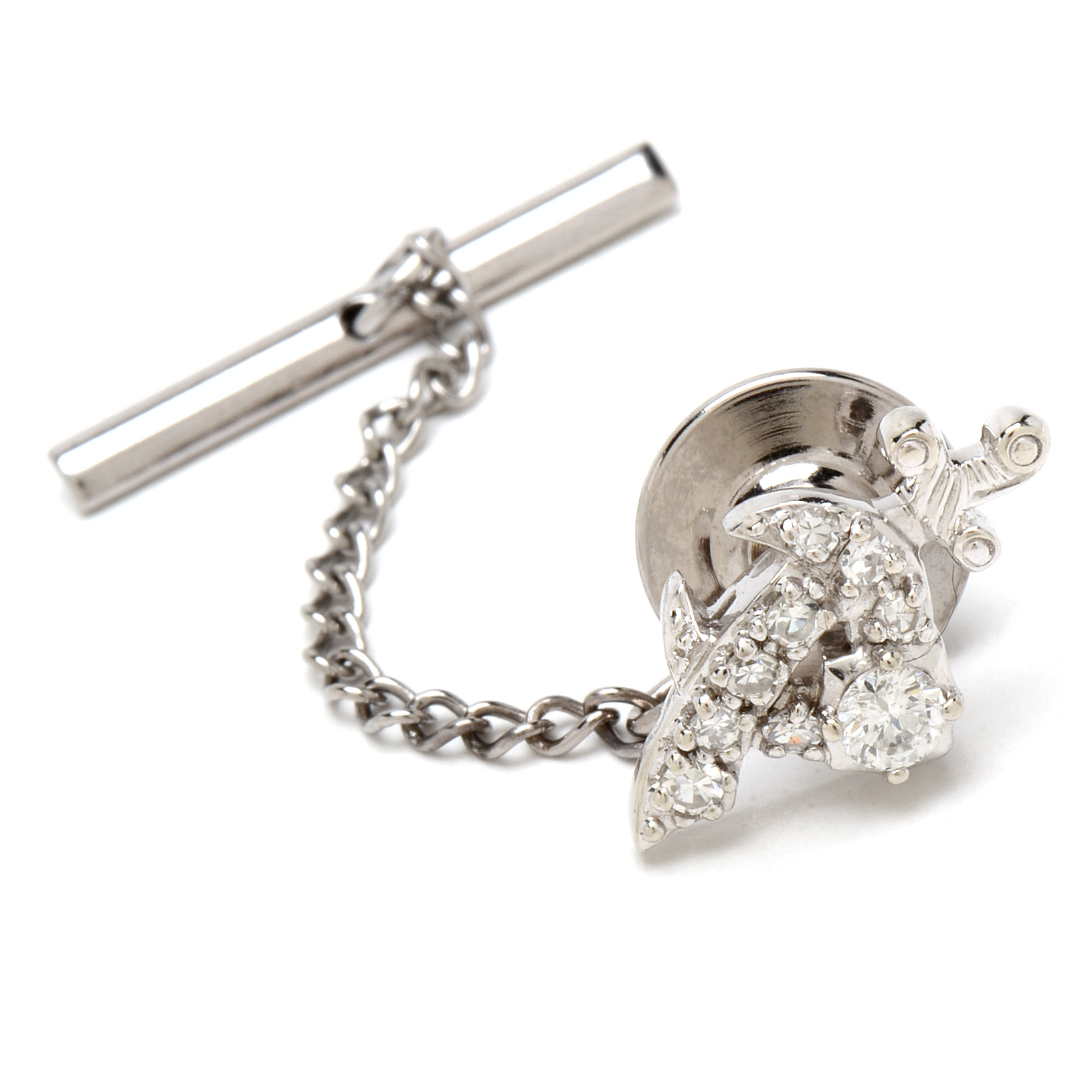 14K White Gold Diamond Freemason Tie Tack Pin EBTH