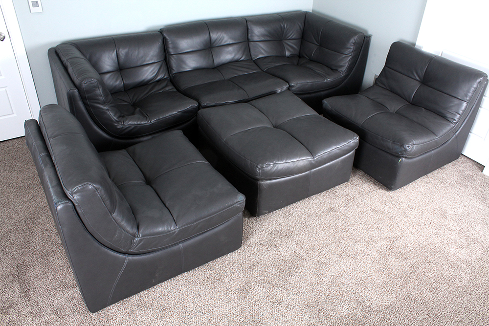 Brown Leather Sectional With Ottoman By Chateau D Ax Ebth
