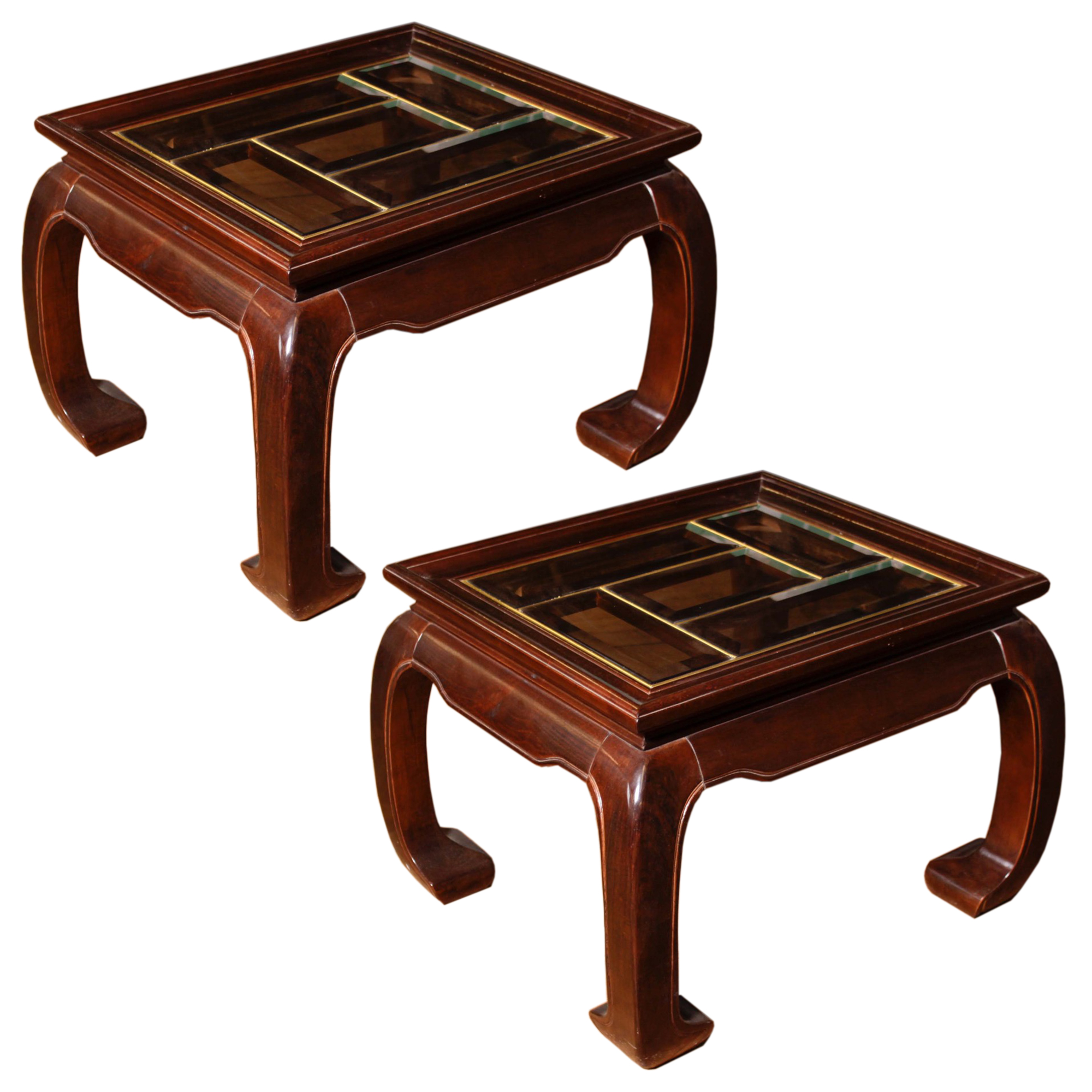 ChineseInspired Glass Top End Tables EBTH