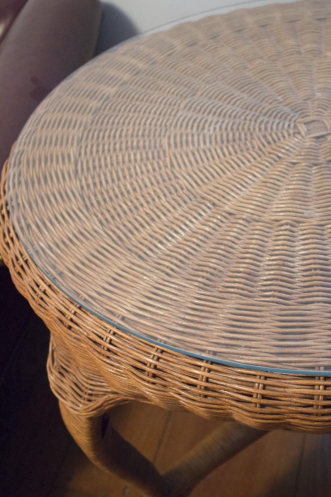 Round Glass Topped Wicker Table EBTH