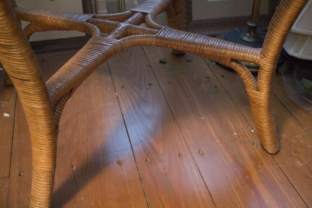 Round Glass Topped Wicker Table EBTH
