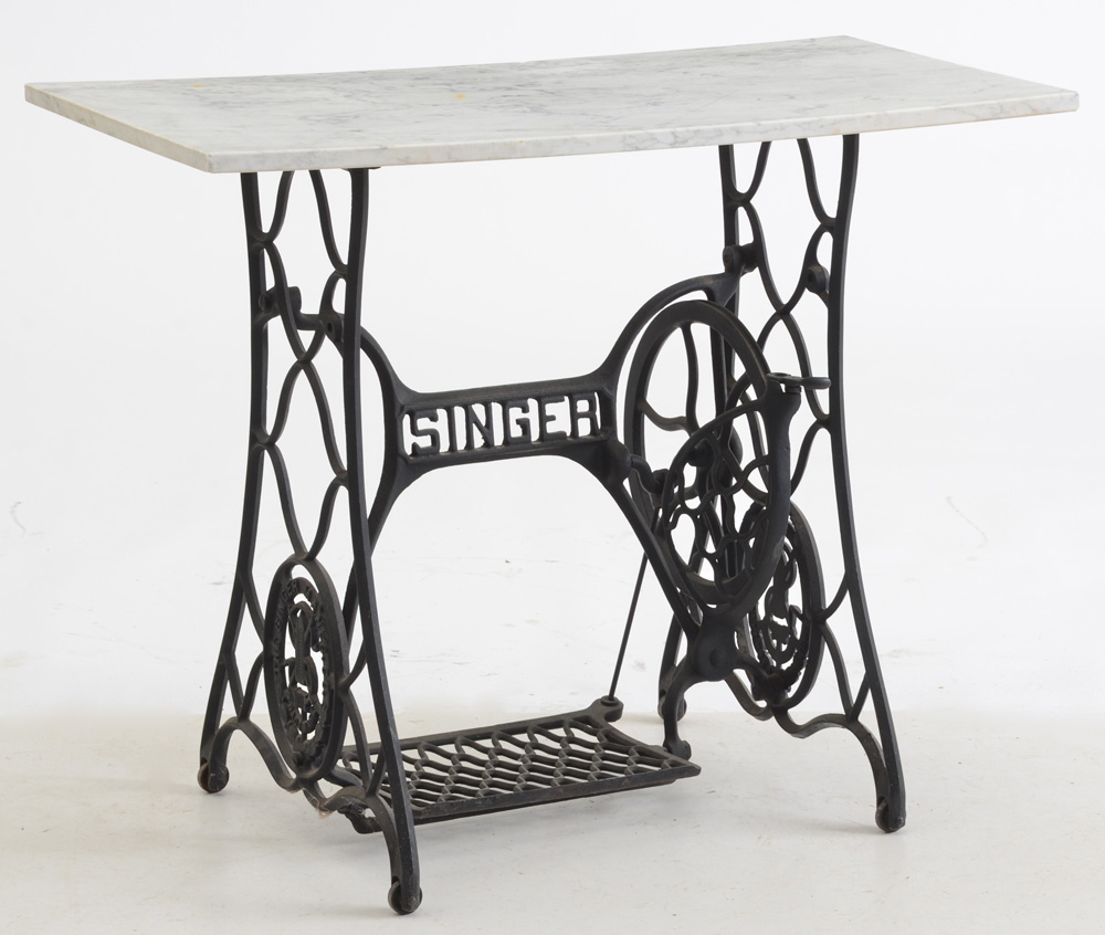 Marble Top Accent Table with Singer Treadle Base EBTH