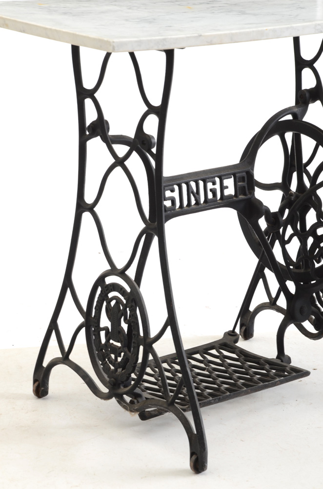 Marble Top Accent Table with Singer Treadle Base EBTH