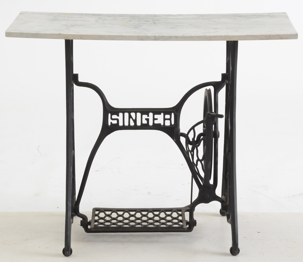 Marble Top Accent Table with Singer Treadle Base EBTH