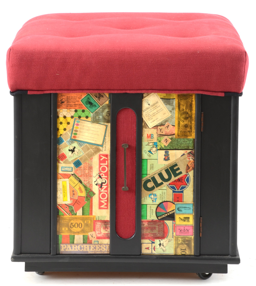 Game Board Decoupaged Storage Ottoman EBTH