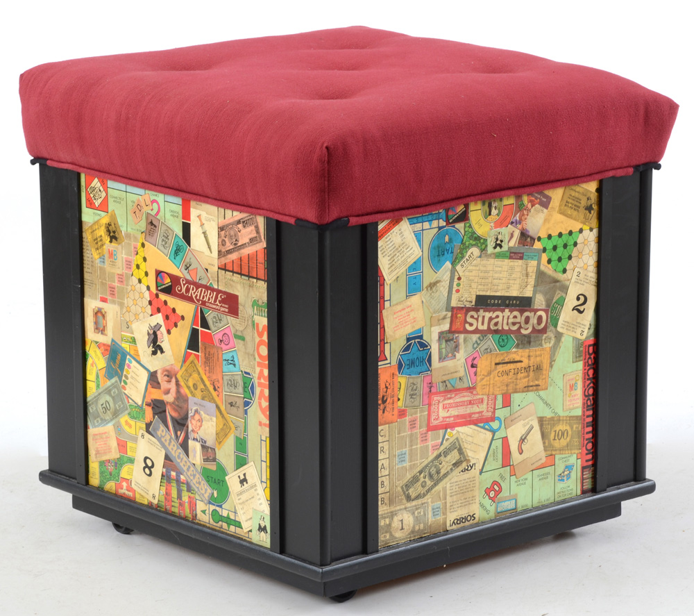 Game Board Decoupaged Storage Ottoman EBTH