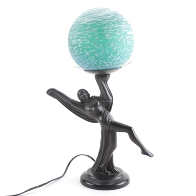 Steel Lamp of Woman Dancing with Glass Globe