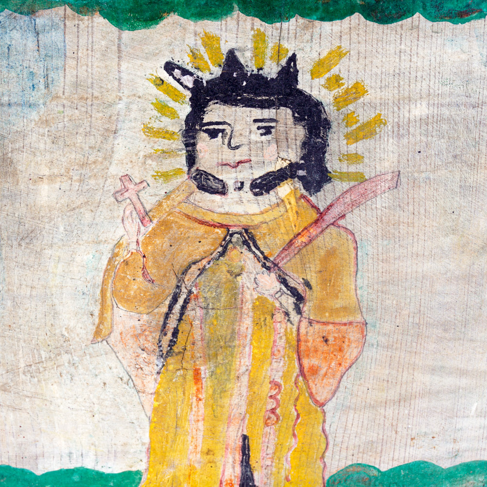 Pair of Mexican Religious Folk Art Paintings by Maricial Chalo