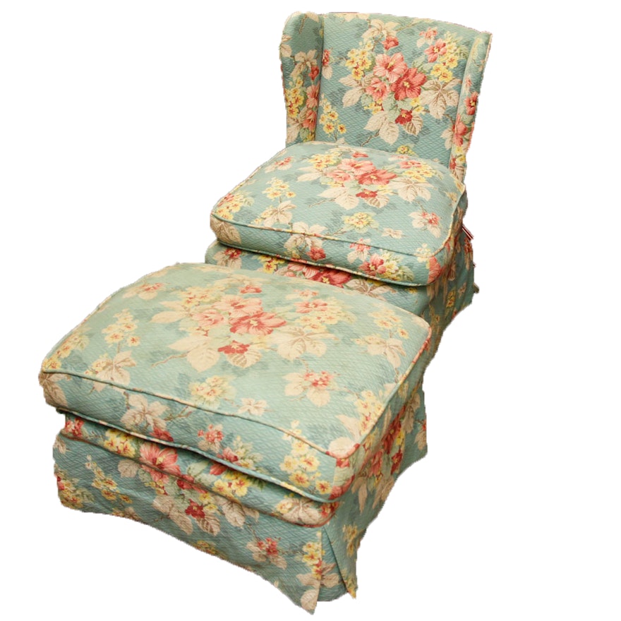 Oversized Floral Club Chair and Matching Ottoman : EBTH